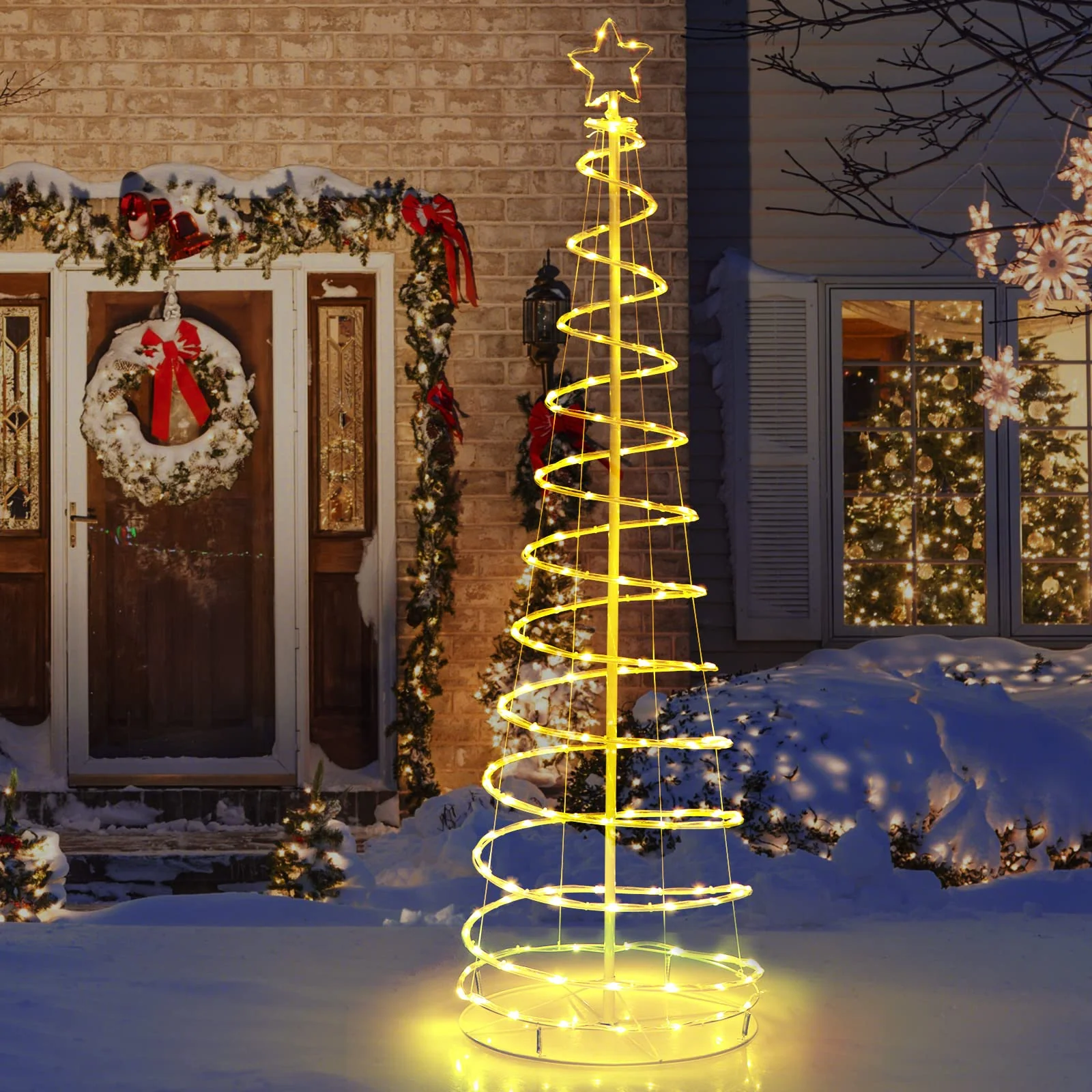 Goplus 6 FT Spiral Christmas Tree, Outdoor Led Christmas Tree with 135 LED Lights - Image 8