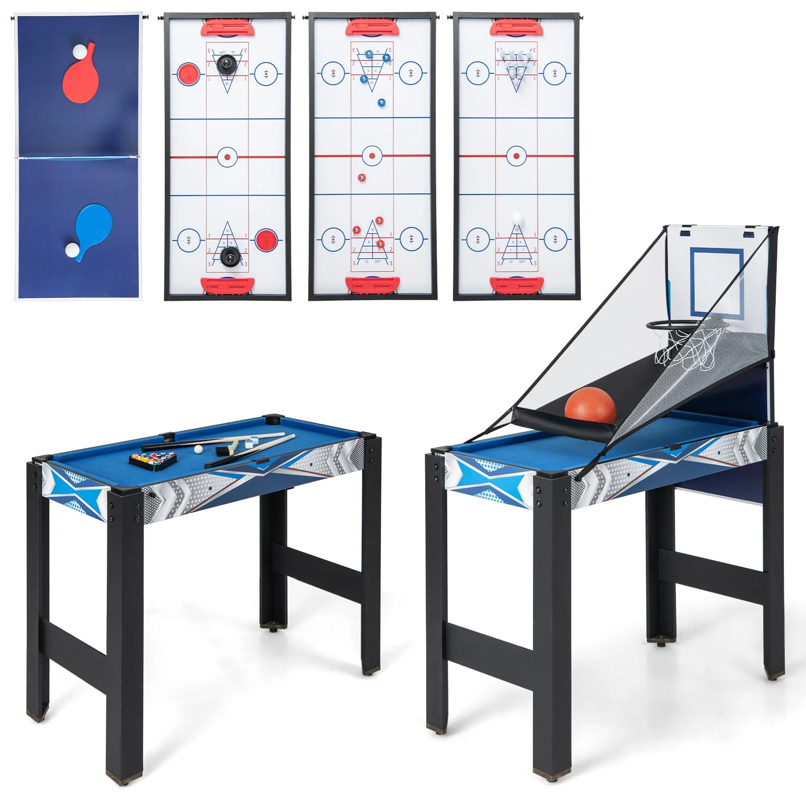 Goplus 6-in-1 Multi Game Table, Combo Game Table w/Basketball, Billiards, Ping Pong, Hockey, Shuffleboard, Bowling