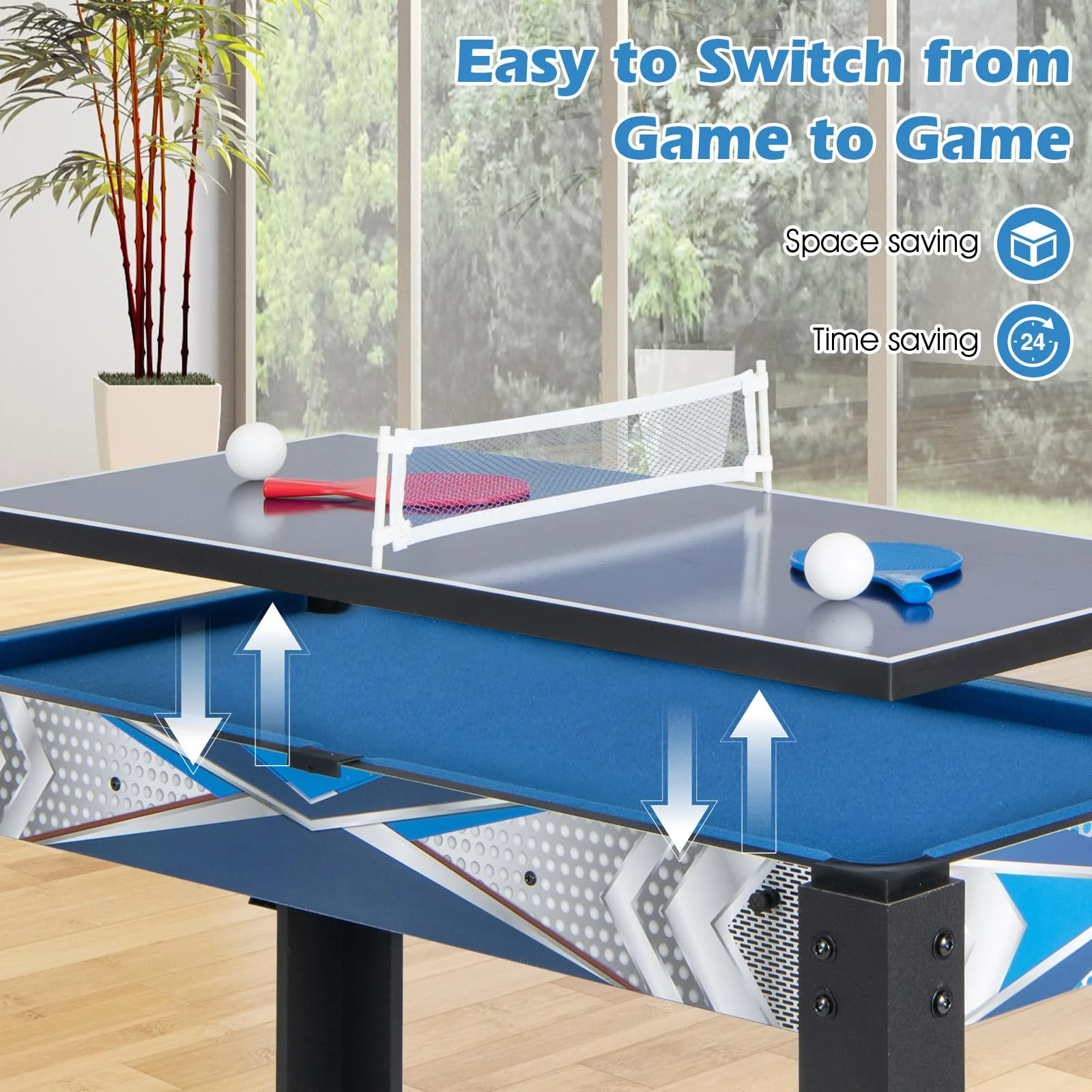 Goplus 6-in-1 Multi Game Table, Combo Game Table w/Basketball, Billiards, Ping Pong, Hockey, Shuffleboard, Bowling - Image 3