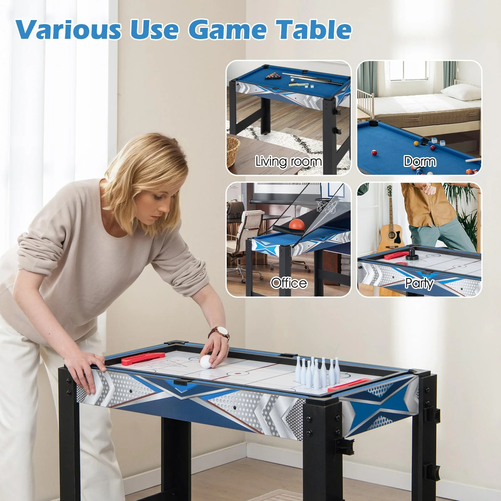Goplus 6-in-1 Multi Game Table, Combo Game Table w/Basketball, Billiards, Ping Pong, Hockey, Shuffleboard, Bowling - Image 8