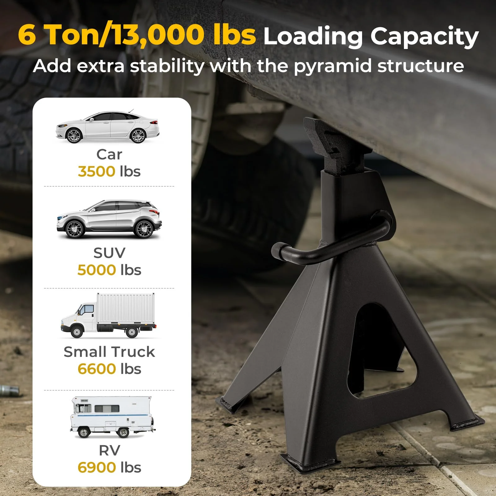 Goplus 6 Ton (13,000 lbs) Capacity Jack Stands, Heavy Duty Metal Car Lifting Stands with 14”-23” Adjustable Height, Self-Locking Floor Jack Stands - Image 2