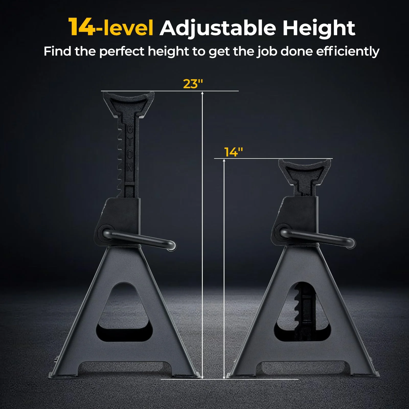 Goplus 6 Ton (13,000 lbs) Capacity Jack Stands, Heavy Duty Metal Car Lifting Stands with 14”-23” Adjustable Height, Self-Locking Floor Jack Stands - Image 3