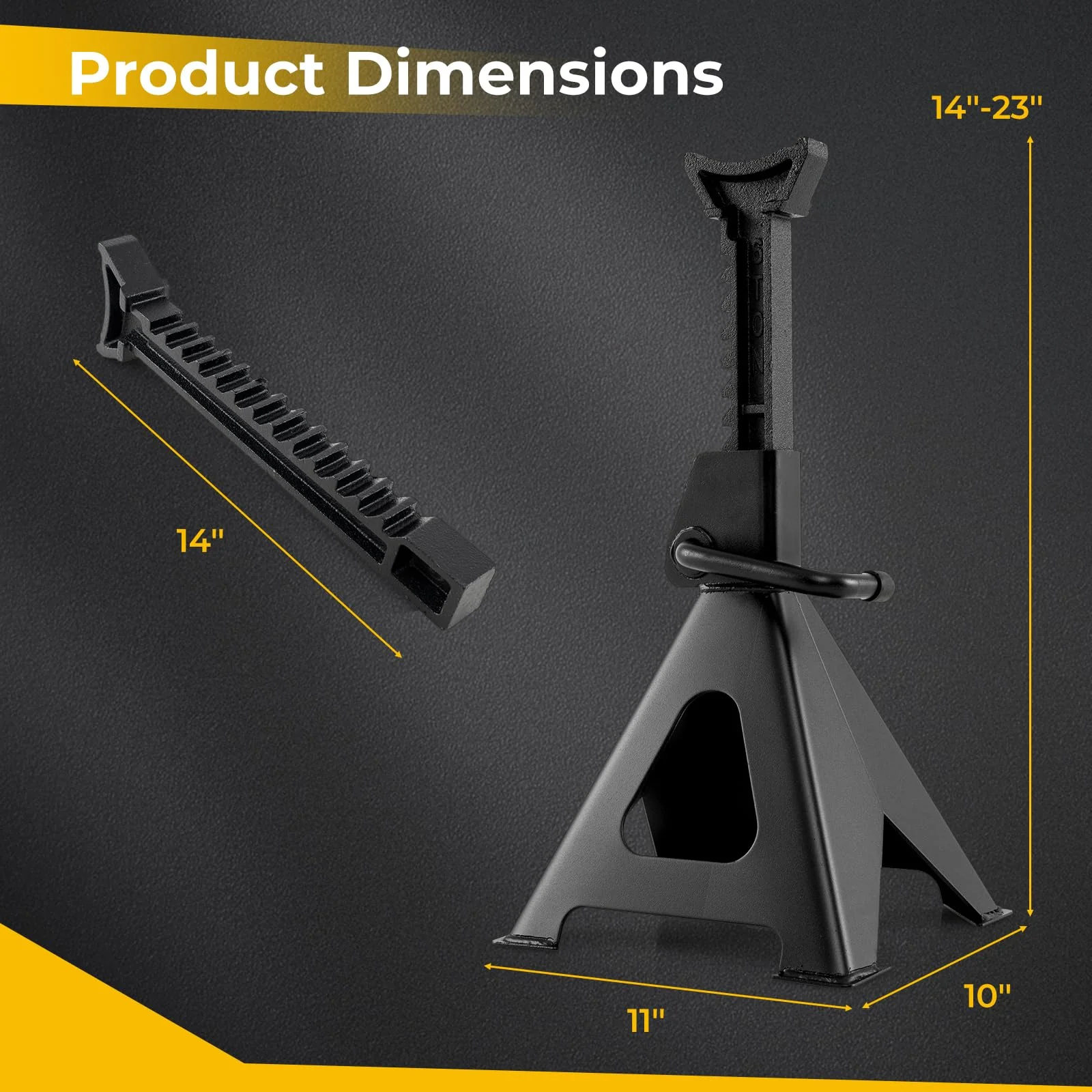 Goplus 6 Ton (13,000 lbs) Capacity Jack Stands, Heavy Duty Metal Car Lifting Stands with 14”-23” Adjustable Height, Self-Locking Floor Jack Stands - Image 7