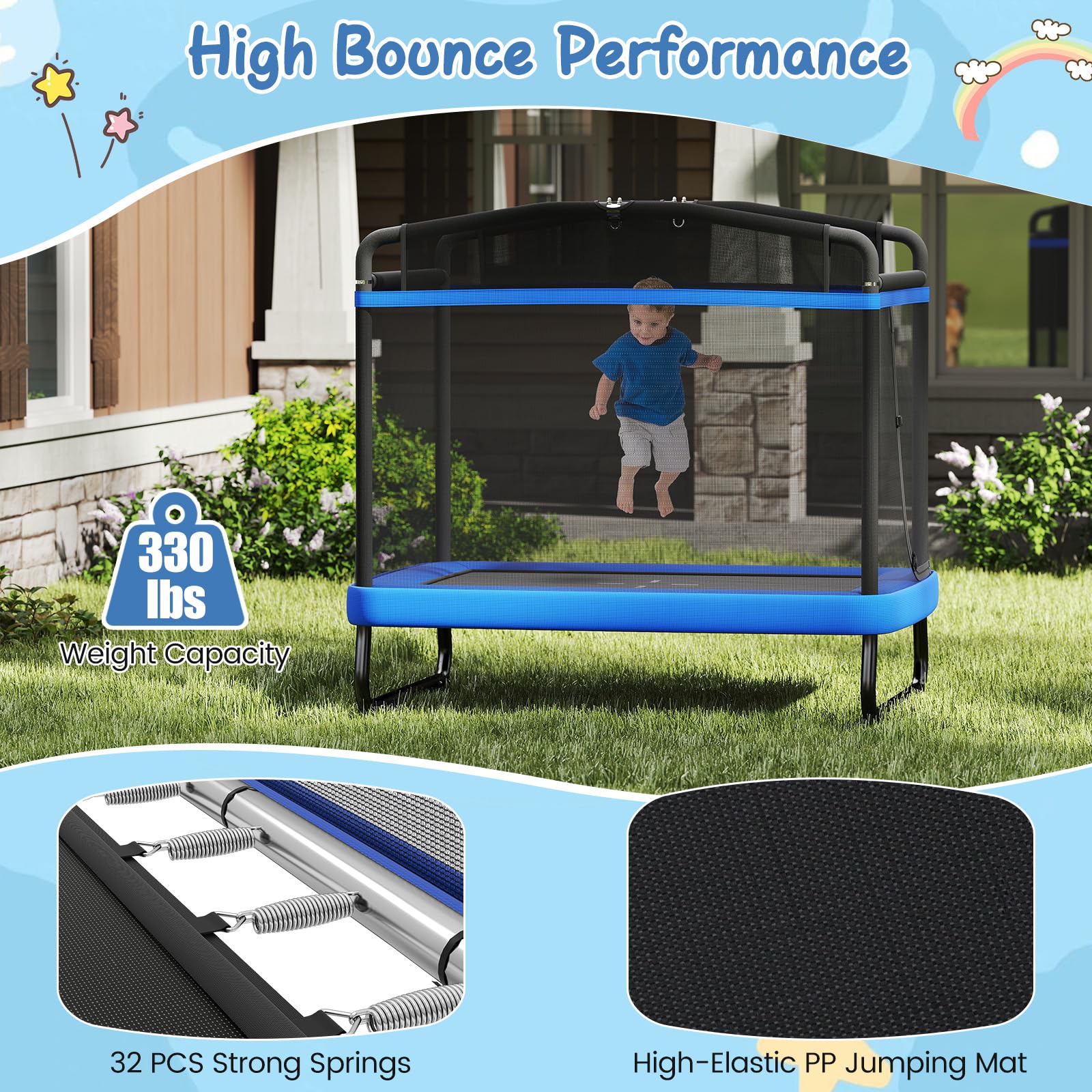 Goplus 6 x 4 FT Rectangle Kids Trampoline with Swing for Children Boys Girls - Image 4