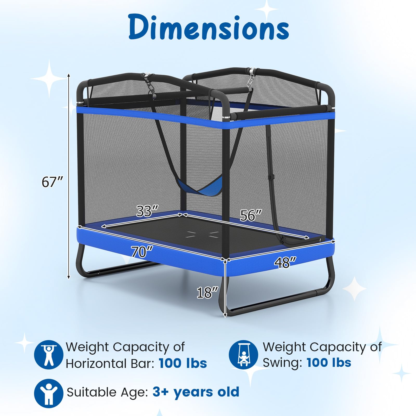 Goplus 6 x 4 FT Rectangle Kids Trampoline with Swing for Children Boys Girls - Image 7
