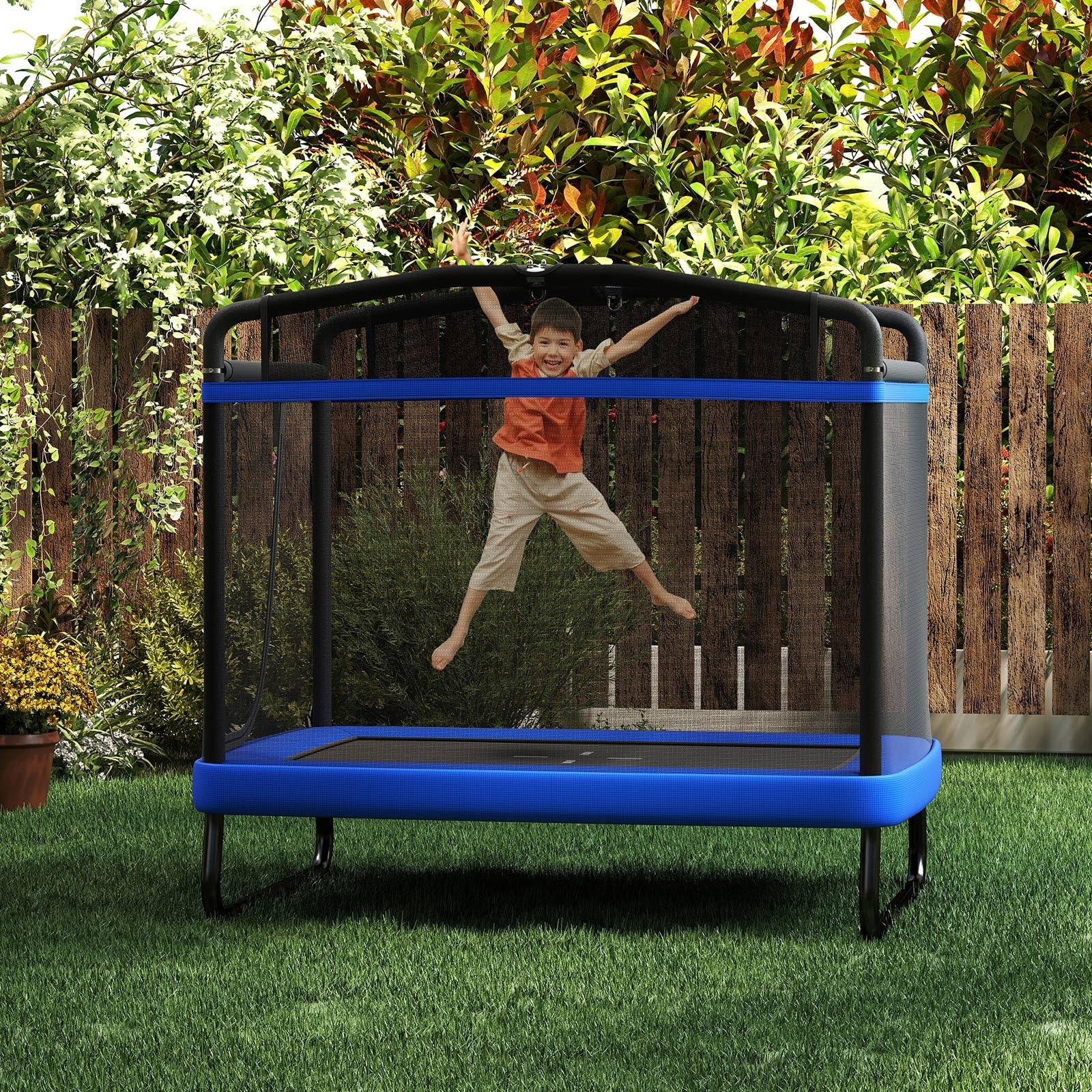 Goplus 6 x 4 FT Rectangle Kids Trampoline with Swing for Children Boys Girls - Image 9