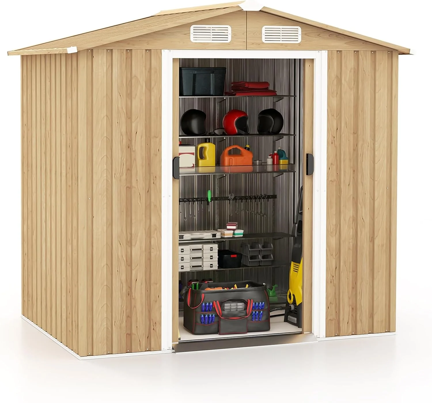 Goplus 6' x 4' Outdoor Storage Shed, Weather-Resistant Galvanized Metal Tool House - Image 10