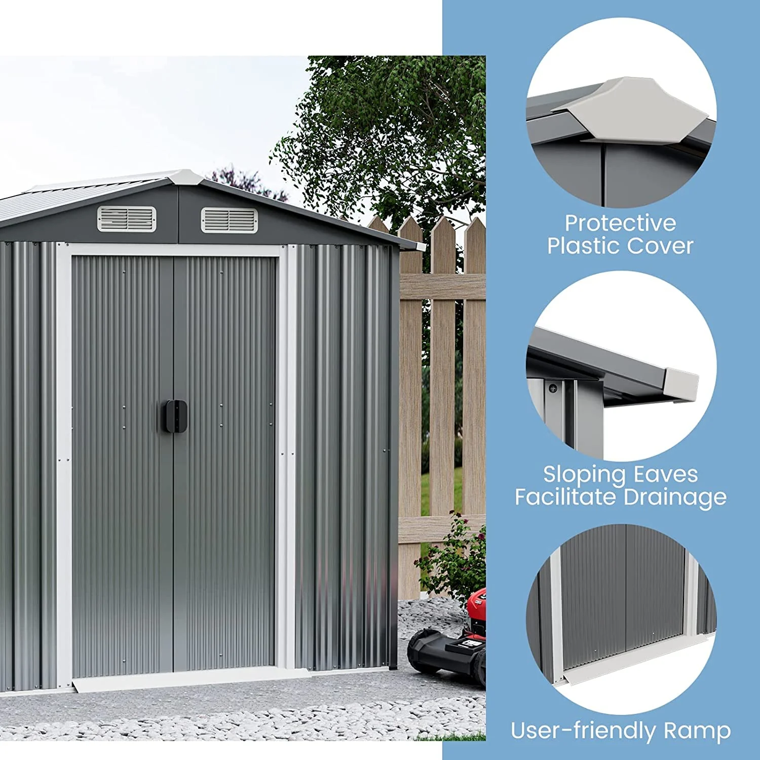 Goplus 6' x 4' Outdoor Storage Shed, Weather-Resistant Galvanized Metal Tool House - Image 3