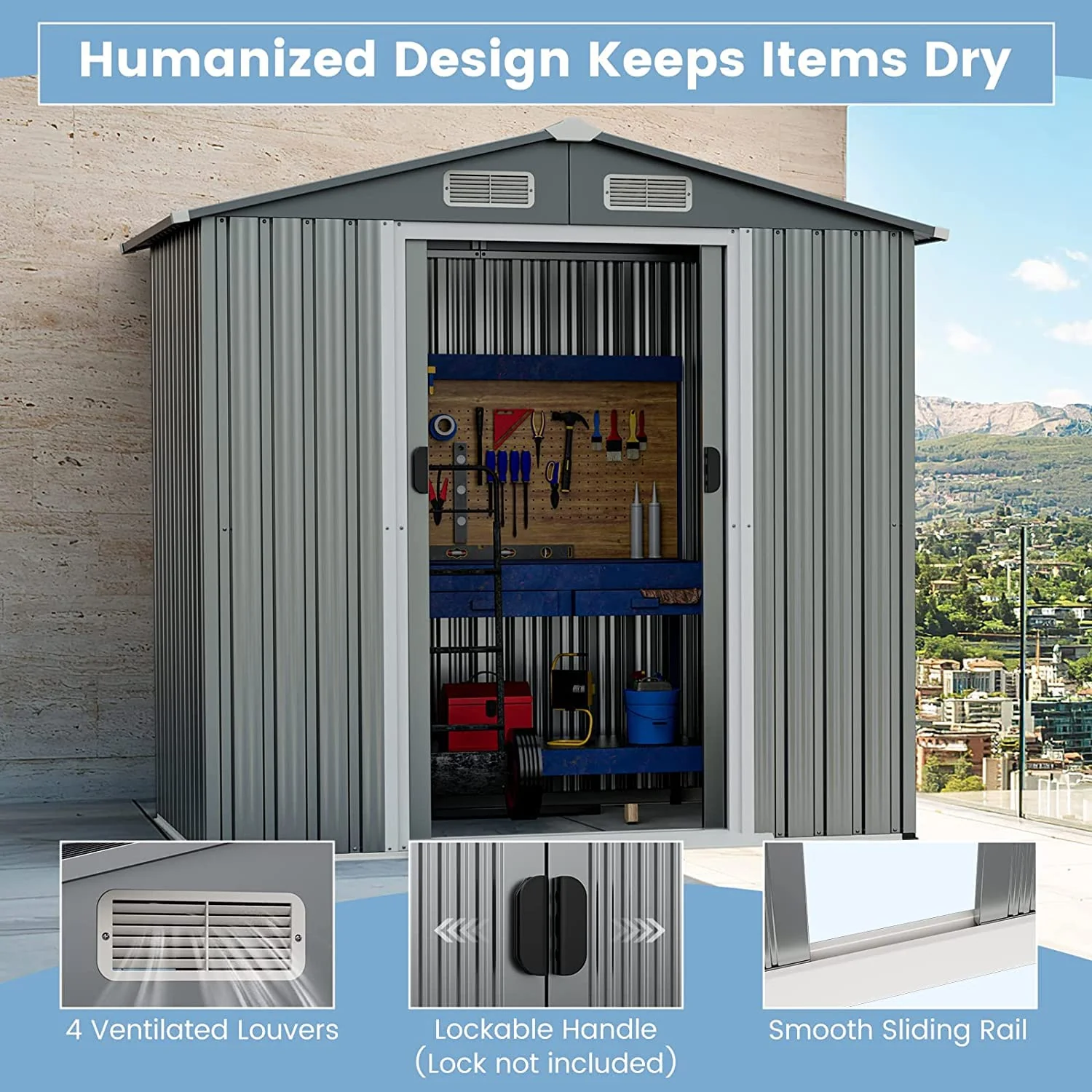 Goplus 6' x 4' Outdoor Storage Shed, Weather-Resistant Galvanized Metal Tool House - Image 4