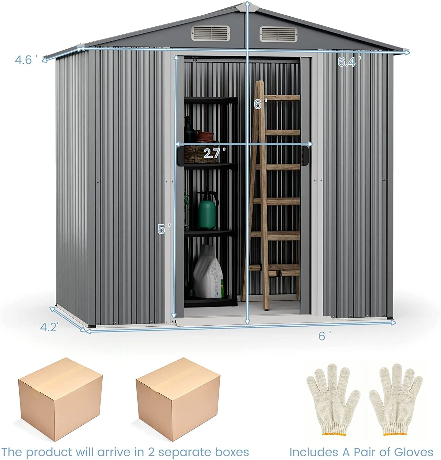 Goplus 6' x 4' Outdoor Storage Shed, Weather-Resistant Galvanized Metal Tool House - Image 5