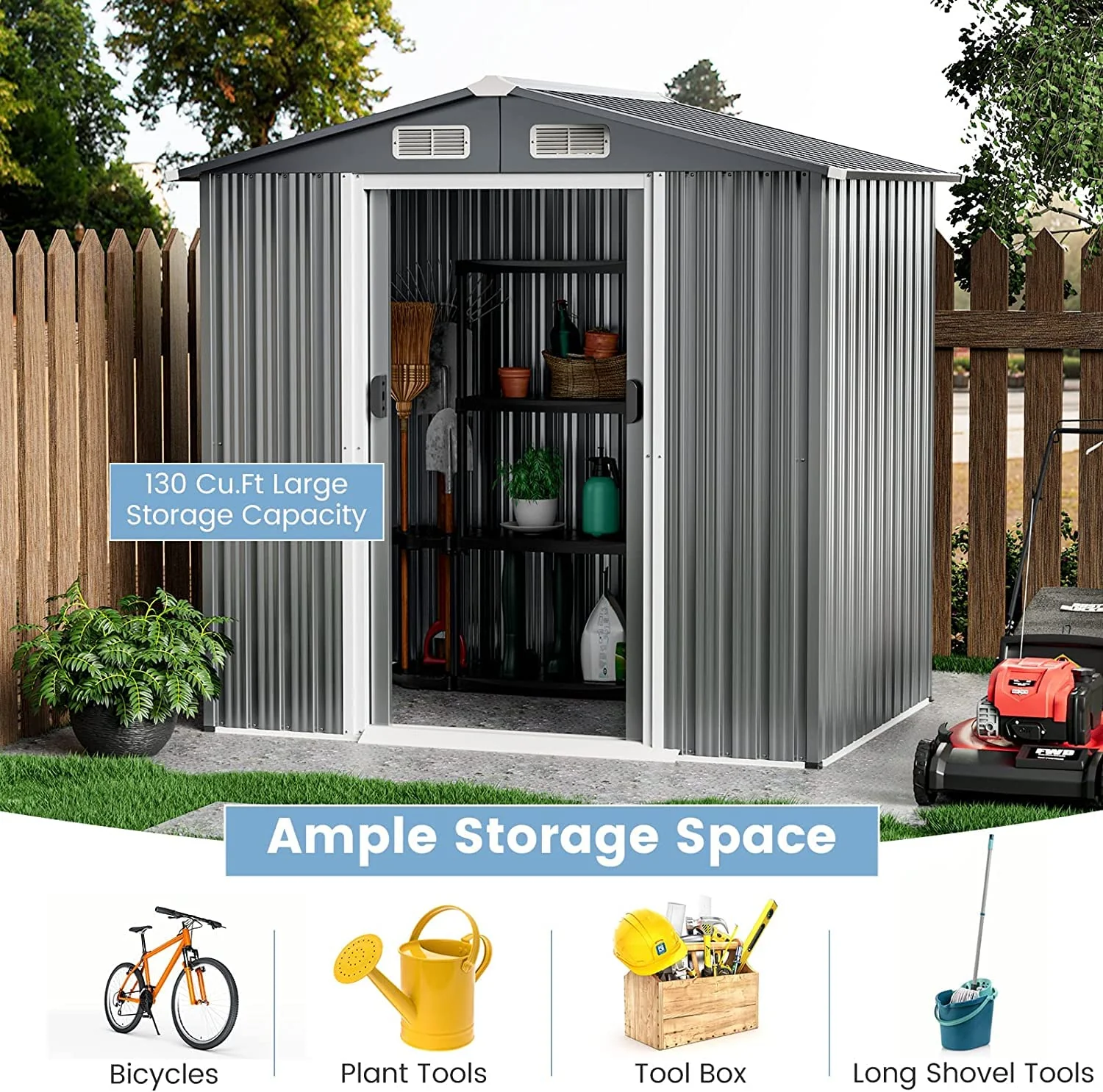 Goplus 6' x 4' Outdoor Storage Shed, Weather-Resistant Galvanized Metal Tool House - Image 6
