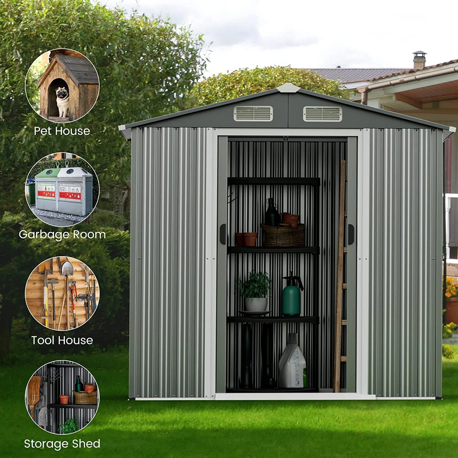 Goplus 6' x 4' Outdoor Storage Shed, Weather-Resistant Galvanized Metal Tool House - Image 7
