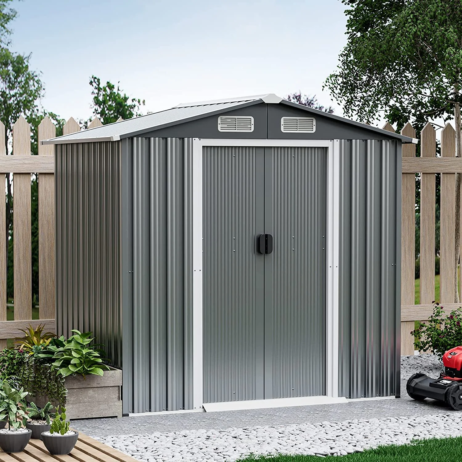 Goplus 6' x 4' Outdoor Storage Shed, Weather-Resistant Galvanized Metal Tool House - Image 9