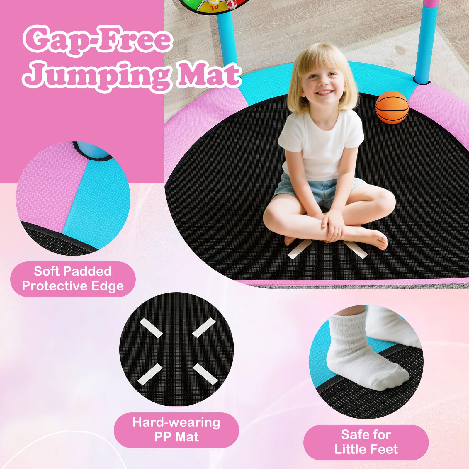 Goplus 60" Toddler Recreational Trampoline with Basketball Hoop for 3-6 Years Old Kids - Image 3