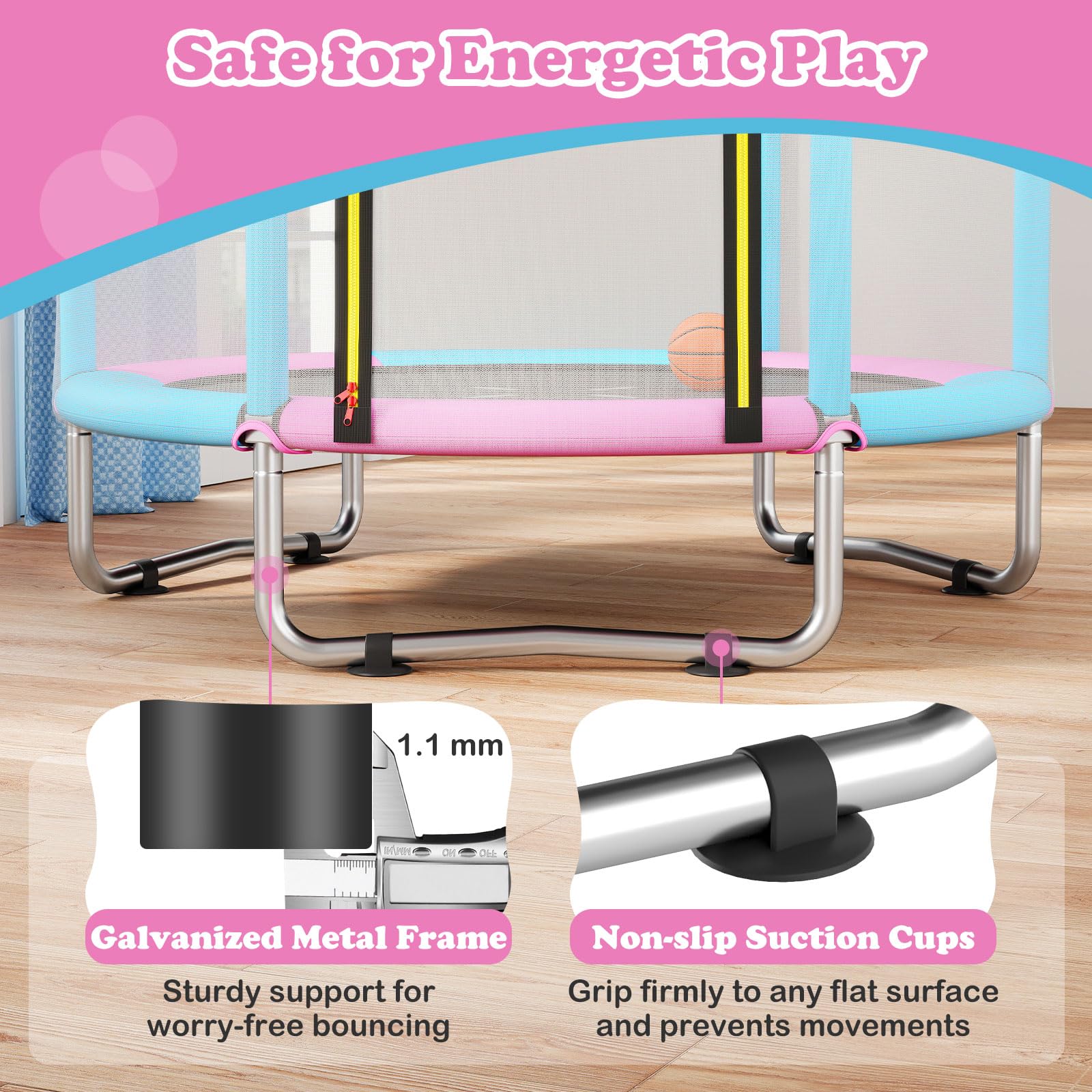 Goplus 60" Toddler Recreational Trampoline with Basketball Hoop for 3-6 Years Old Kids - Image 4
