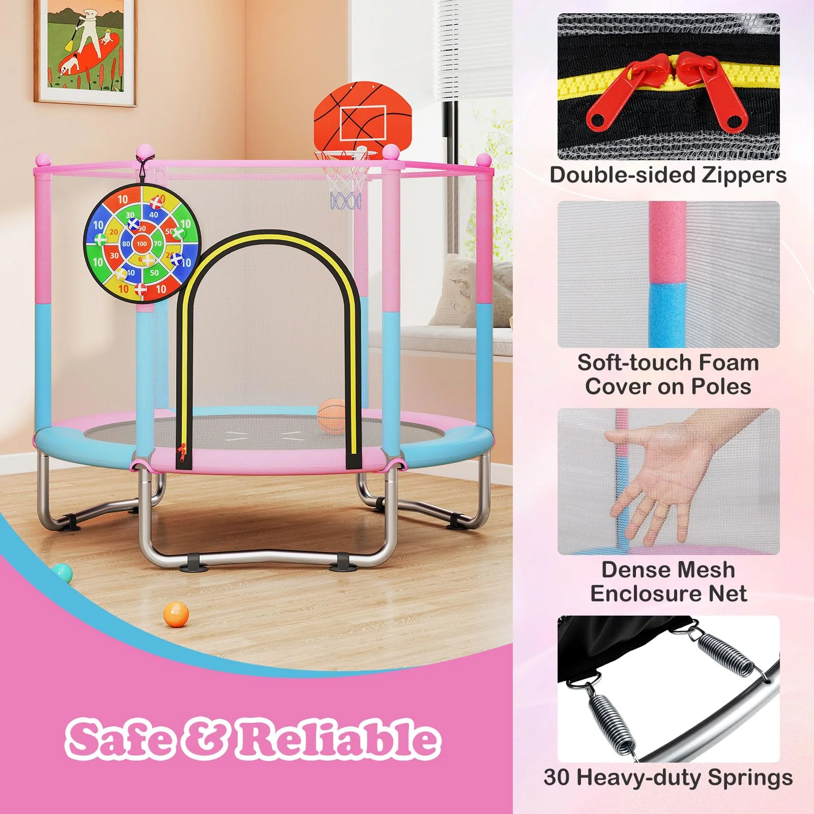 Goplus 60" Toddler Recreational Trampoline with Basketball Hoop for 3-6 Years Old Kids - Image 5