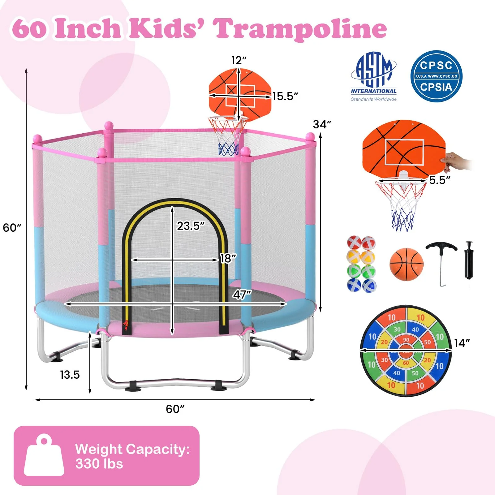 Goplus 60" Toddler Recreational Trampoline with Basketball Hoop for 3-6 Years Old Kids - Image 6