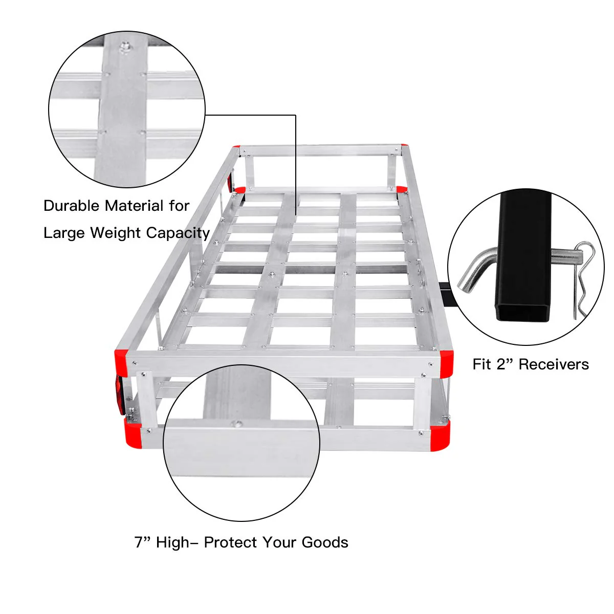 Goplus 60" x 22" Hitch Mount Cargo Carrier, Aluminum Luggage Basket Rack Fits 2" Receiver - Image 4