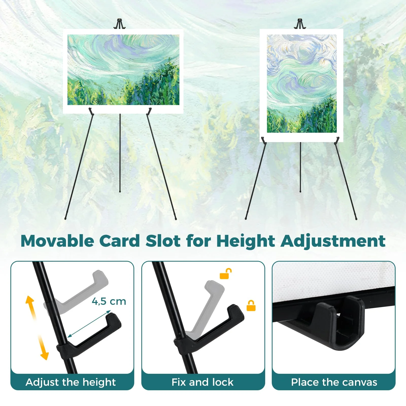 Goplus 65" Metal Easel Stand Set w/Movable Card Slots & Anti-Slip Foot Pads (6-Pack) - Image 3
