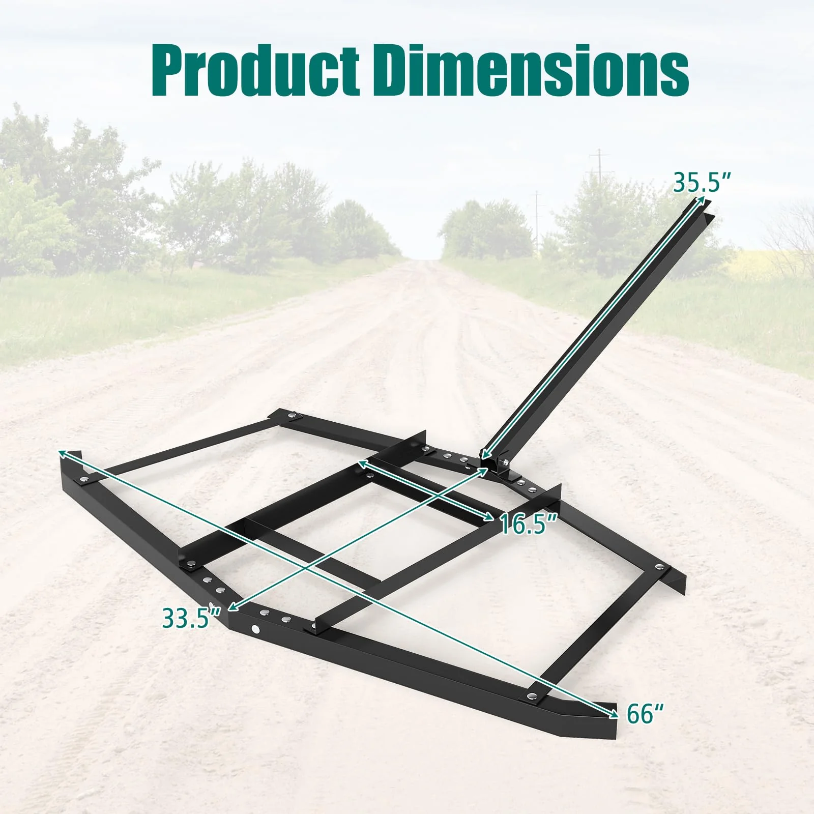 Goplus 66" Wide Driveway Drag Tow Behind Landscape Leveling Rake w/Reinforced Bars - Image 4