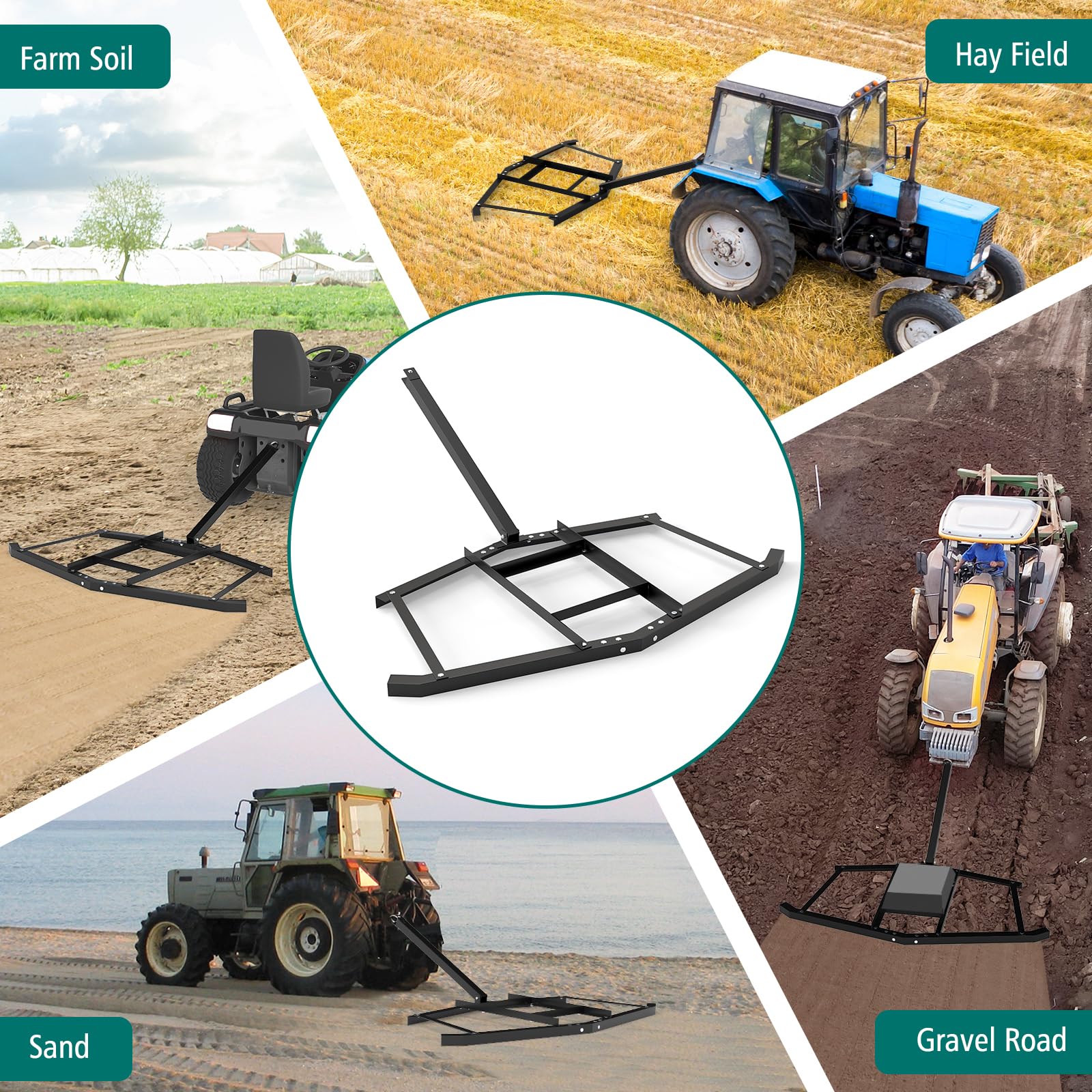 Goplus 66" Wide Driveway Drag Tow Behind Landscape Leveling Rake w/Reinforced Bars - Image 5