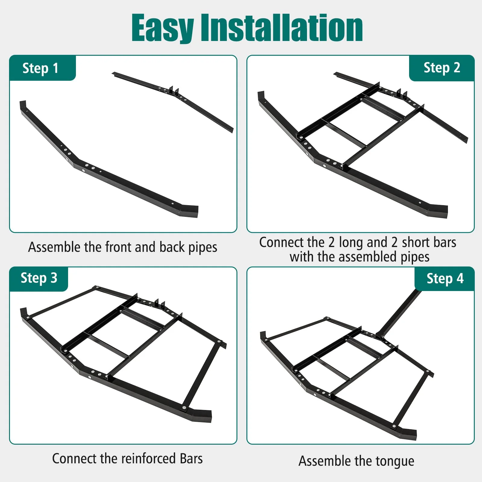 Goplus 66" Wide Driveway Drag Tow Behind Landscape Leveling Rake w/Reinforced Bars - Image 7