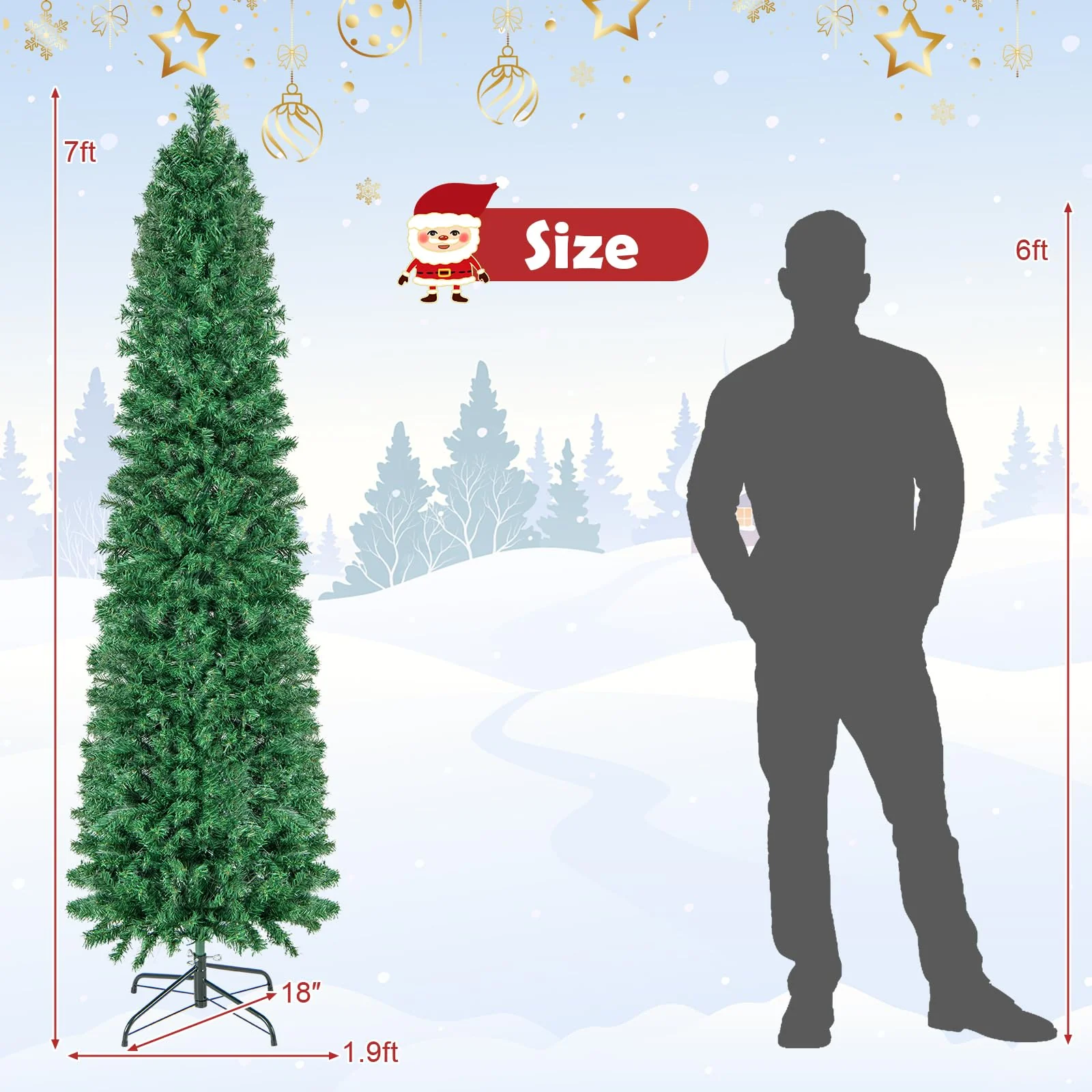Goplus 6ft / 7ft / 8ft Fiber Optic Pencil Christmas Tree Xmas Full Tree for Home Office Holiday Decor - Image 10