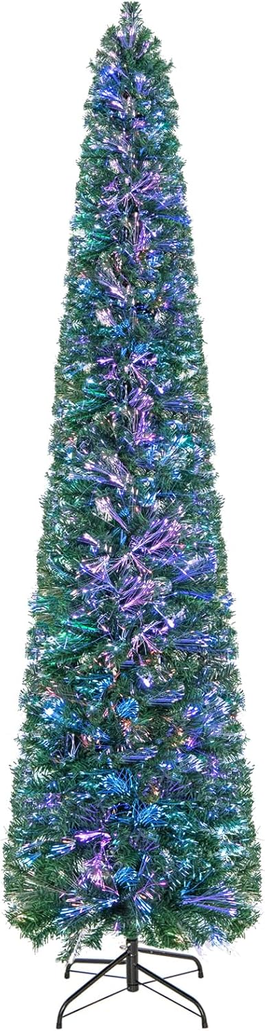 Goplus 6ft / 7ft / 8ft Fiber Optic Pencil Christmas Tree Xmas Full Tree for Home Office Holiday Decor - Image 11