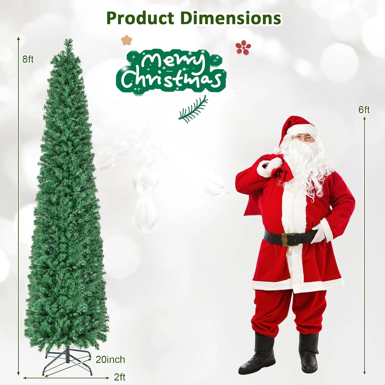 Goplus 6ft / 7ft / 8ft Fiber Optic Pencil Christmas Tree Xmas Full Tree for Home Office Holiday Decor - Image 12