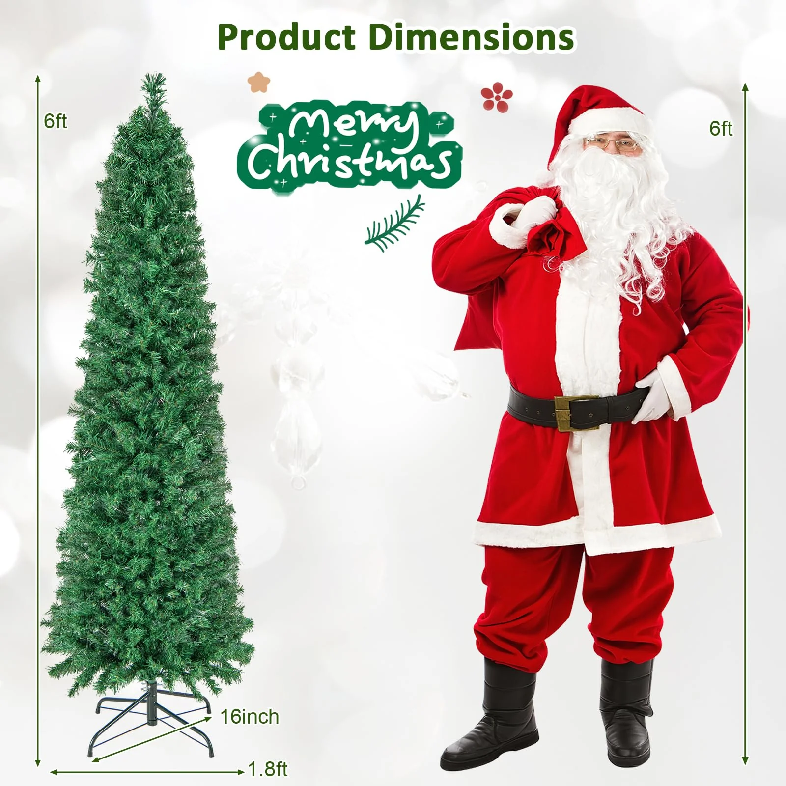 Goplus 6ft / 7ft / 8ft Fiber Optic Pencil Christmas Tree Xmas Full Tree for Home Office Holiday Decor - Image 7