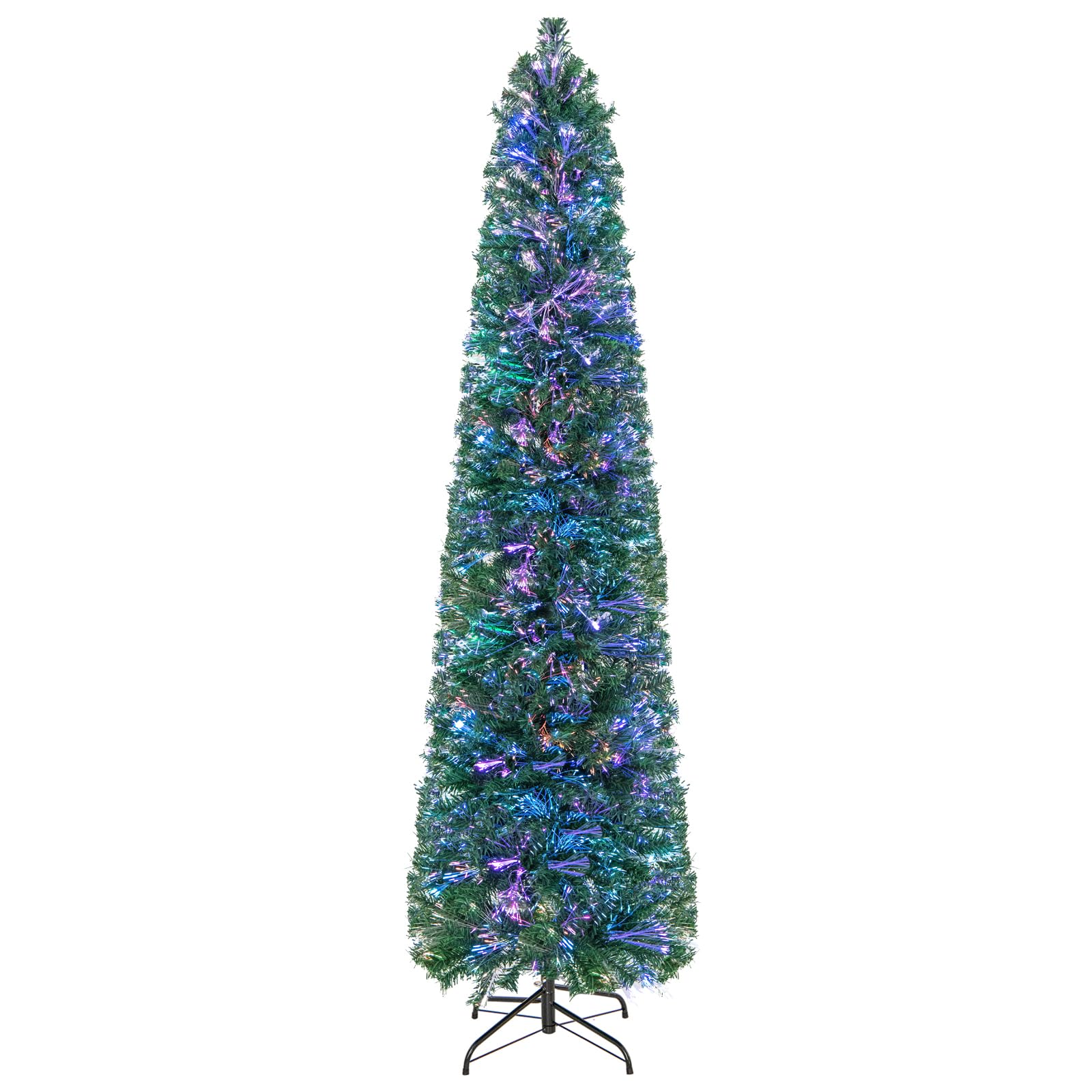 Goplus 6ft / 7ft / 8ft Fiber Optic Pencil Christmas Tree Xmas Full Tree for Home Office Holiday Decor - Image 9