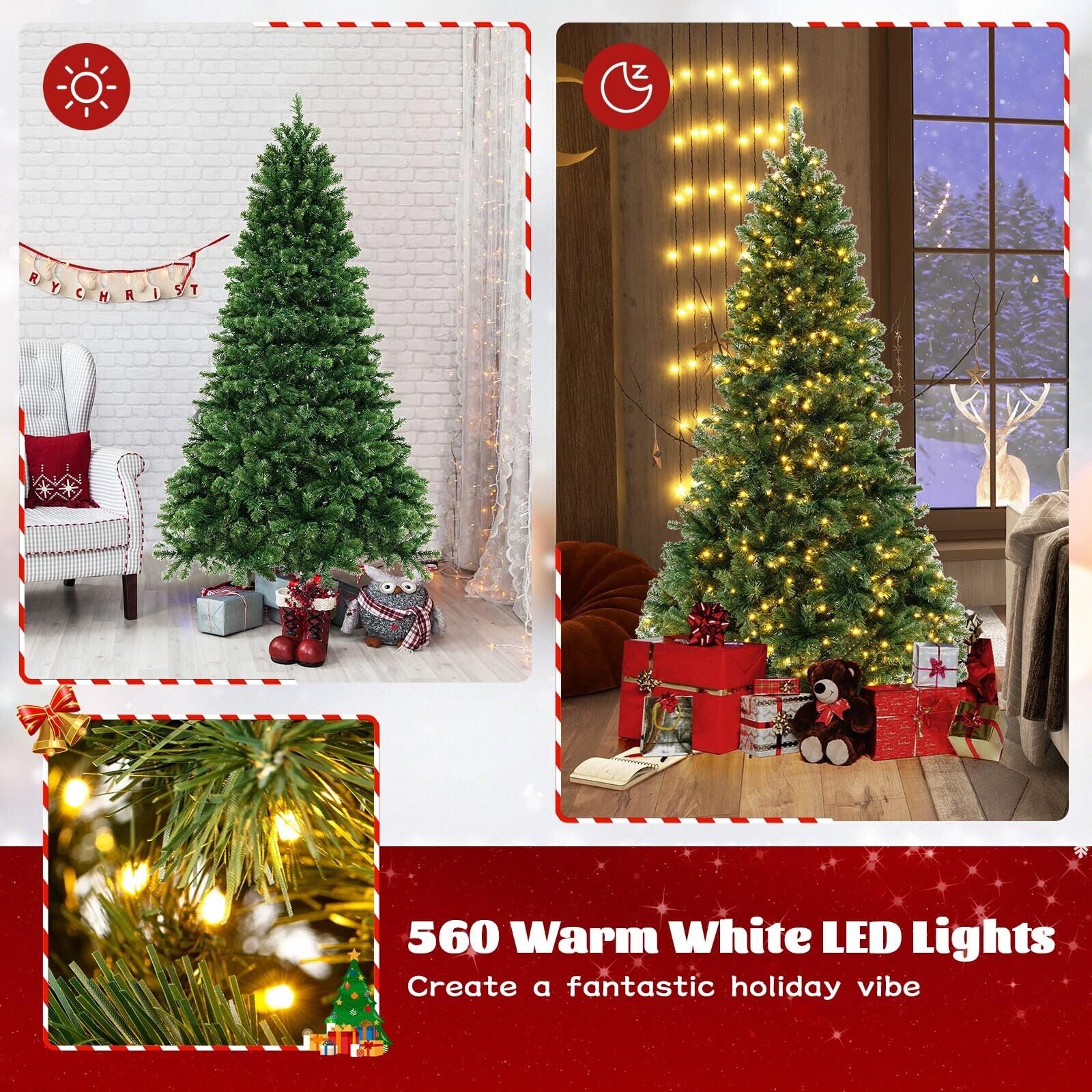 Goplus 6ft/7ft/8ft Pre-Lit Artificial Christmas Tree with Storage Bag, for Office Home Decor - Image 2