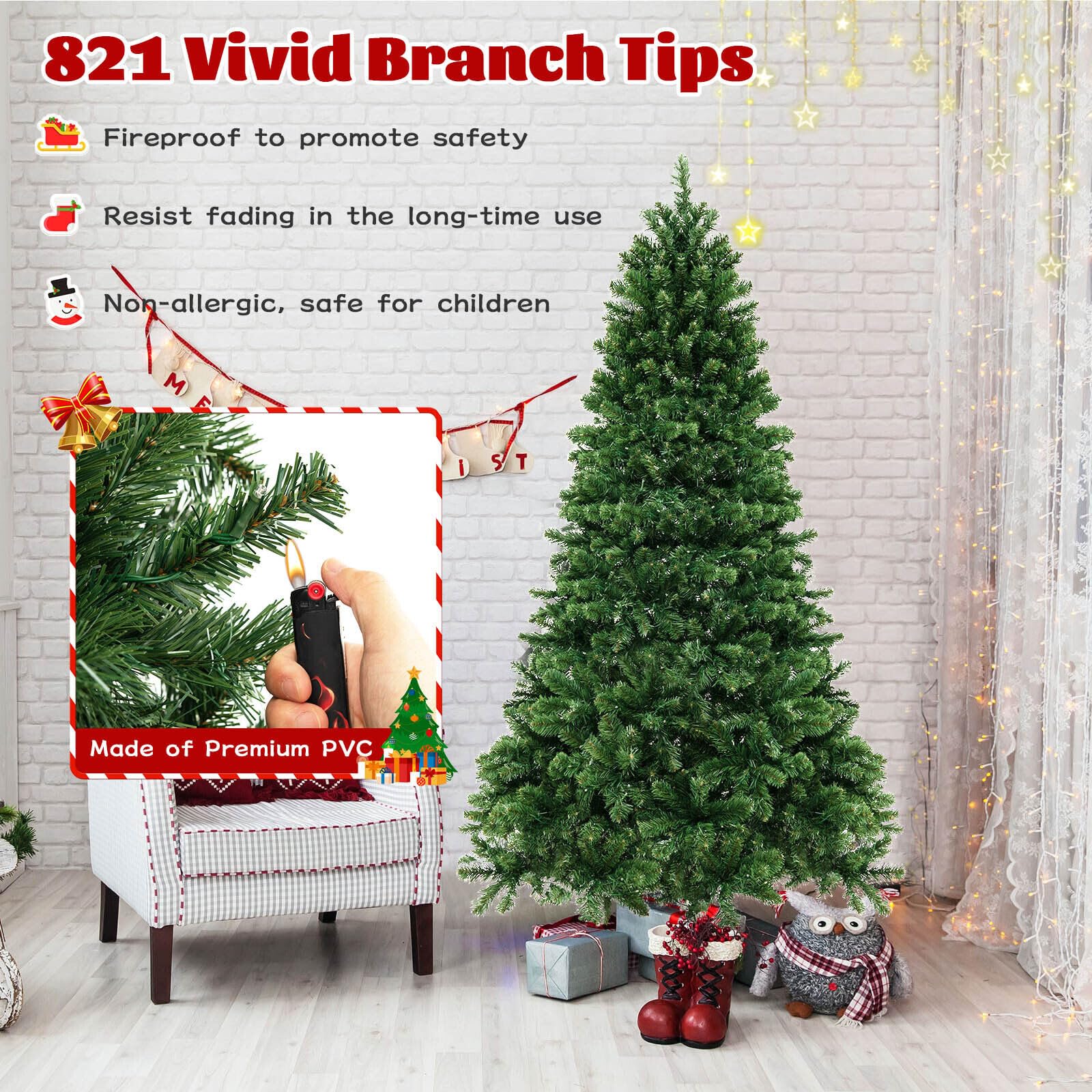 Goplus 6ft/7ft/8ft Pre-Lit Artificial Christmas Tree with Storage Bag, for Office Home Decor - Image 3