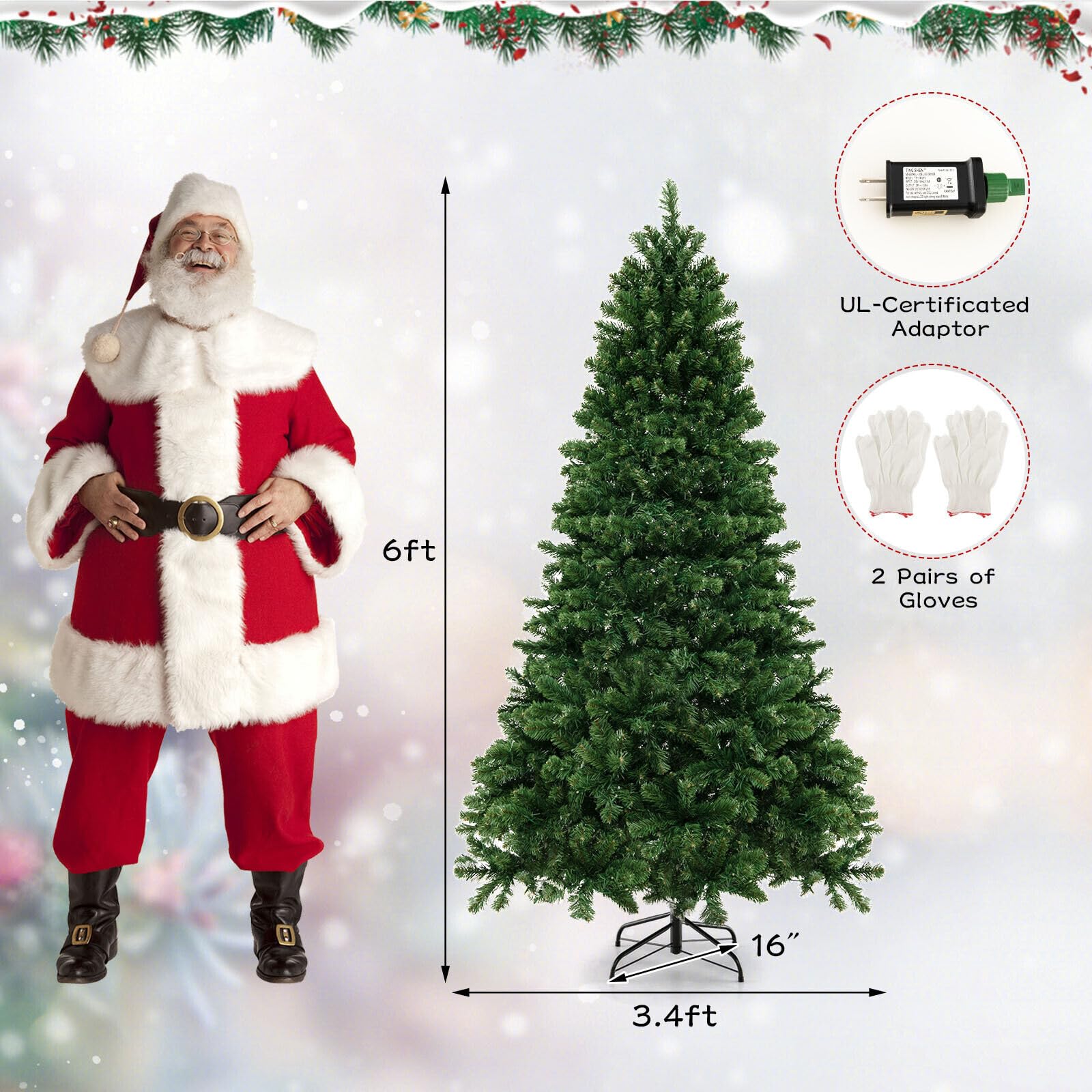 Goplus 6ft/7ft/8ft Pre-Lit Artificial Christmas Tree with Storage Bag, for Office Home Decor - Image 6