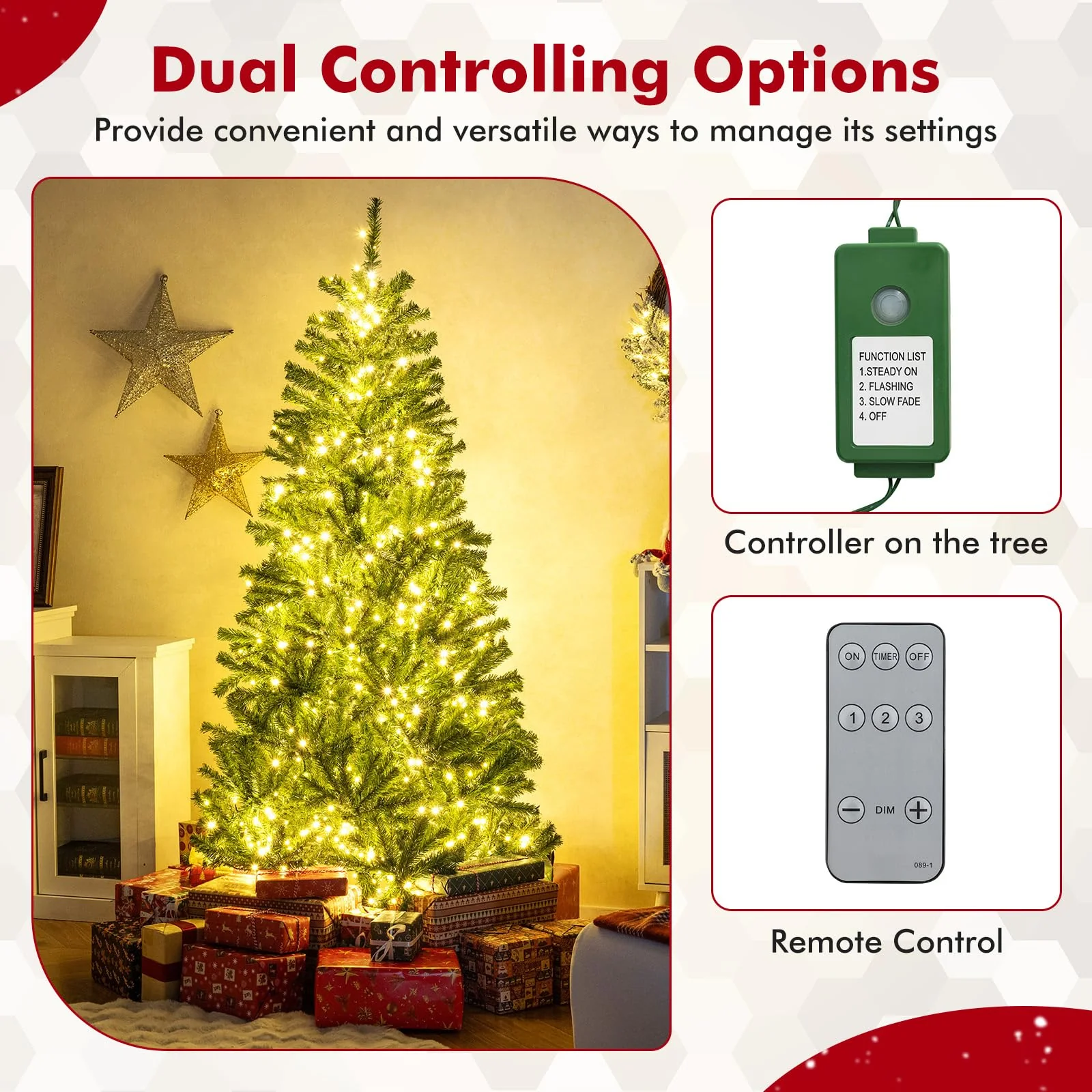 Goplus 6FT | 7FT | 8FT Pre-Lit Remote Control Artificial Christmas Tree with Warm White LED Lights - Image 2