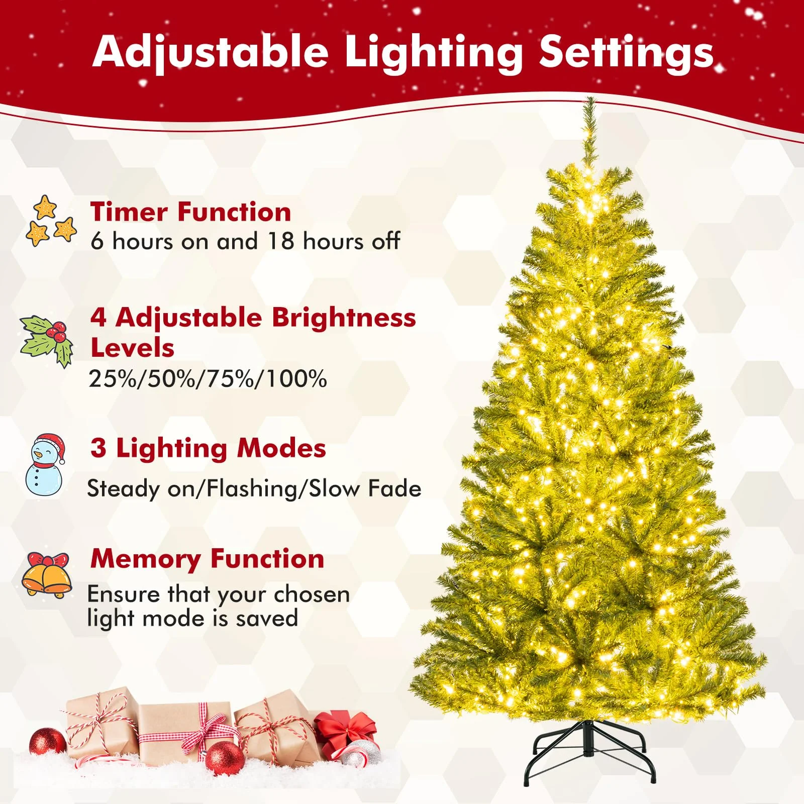 Goplus 6FT | 7FT | 8FT Pre-Lit Remote Control Artificial Christmas Tree with Warm White LED Lights - Image 3
