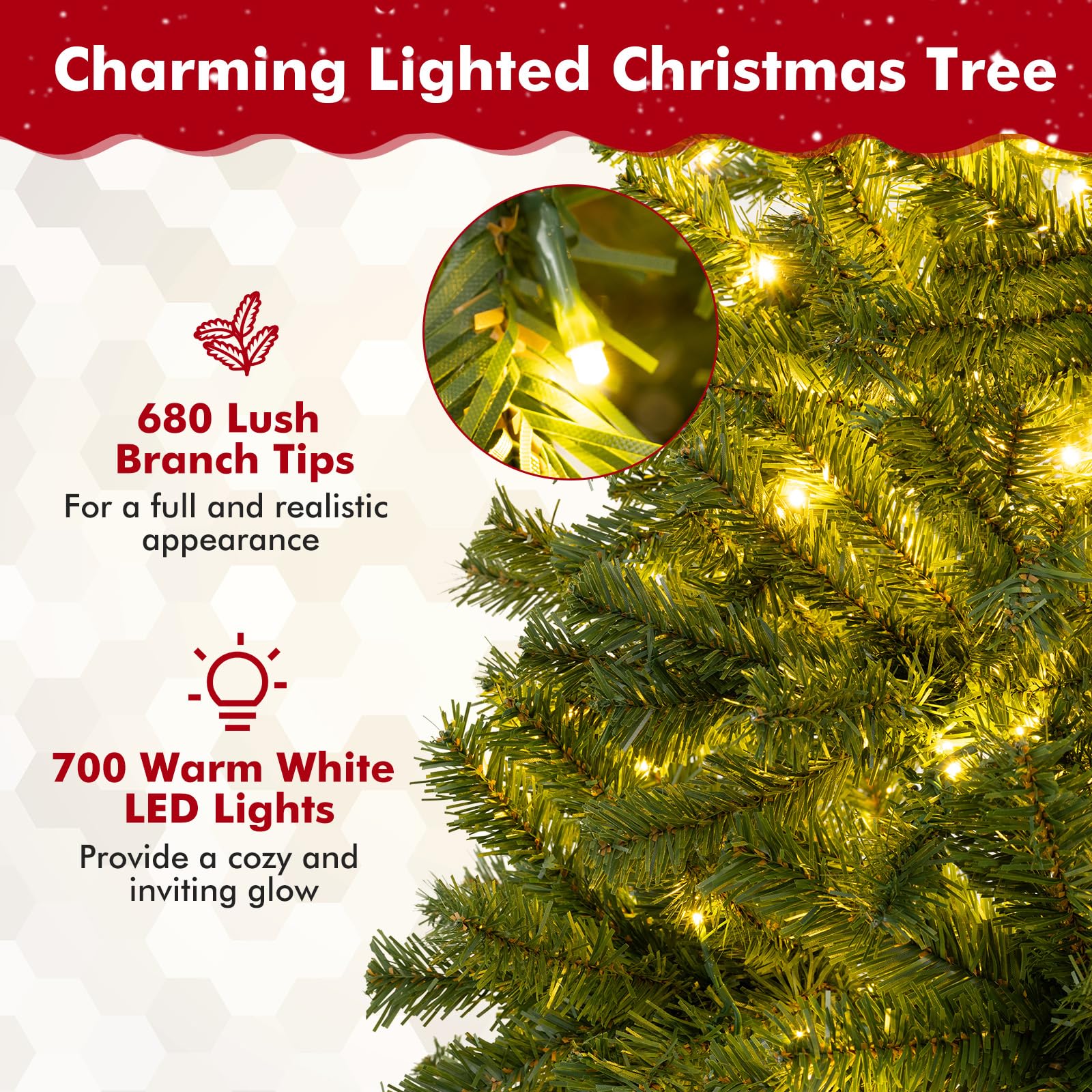 Goplus 6FT | 7FT | 8FT Pre-Lit Remote Control Artificial Christmas Tree with Warm White LED Lights - Image 4
