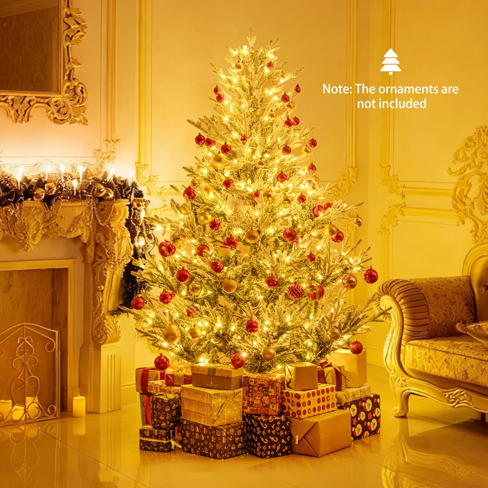 Goplus 6FT / 7FT / 8FT Pre-Lit Snow Flocked Christmas Tree | Holiday Home Office Decoration - Image 10