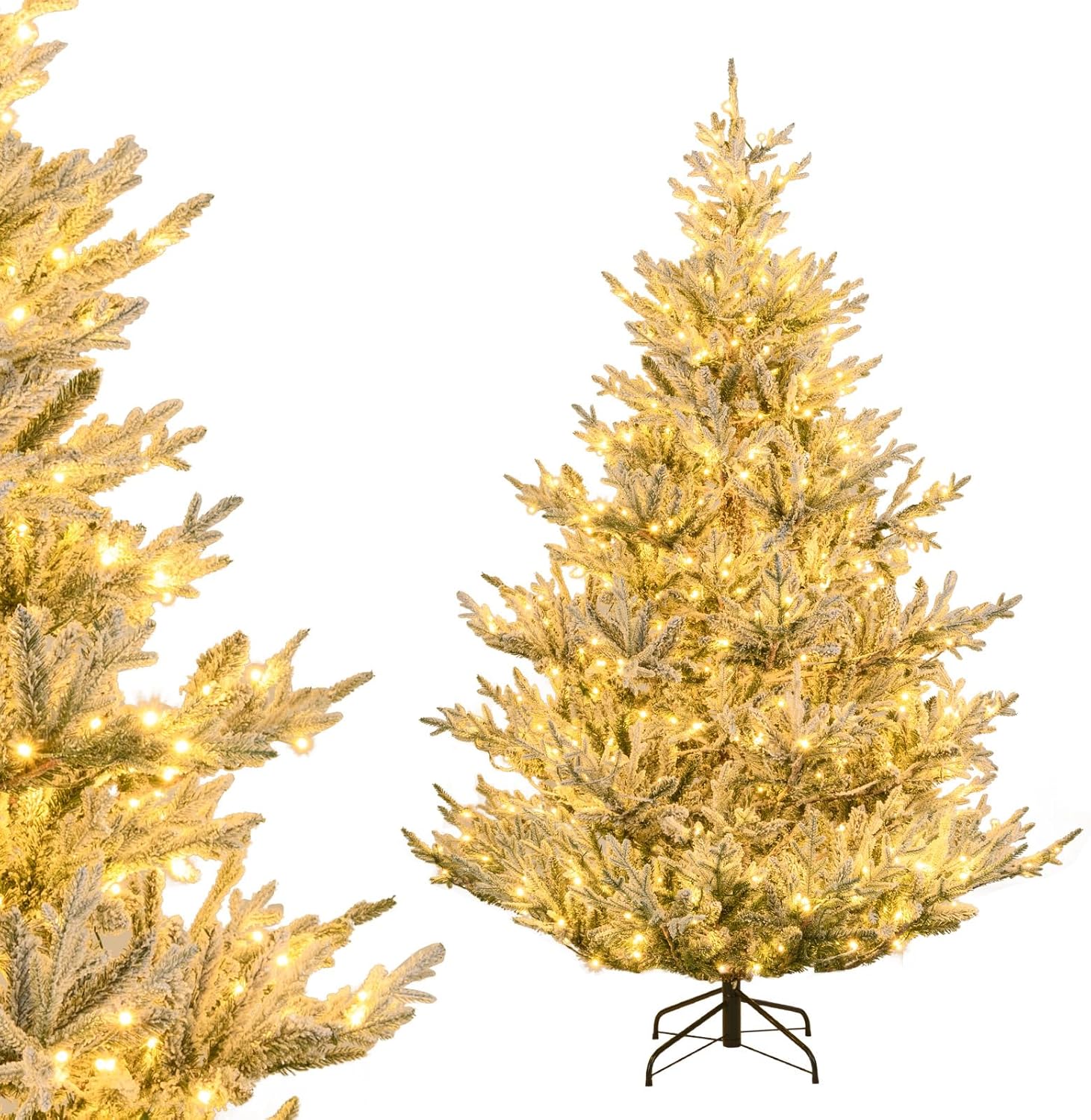 Goplus 6FT / 7FT / 8FT Pre-Lit Snow Flocked Christmas Tree | Holiday Home Office Decoration - Image 11