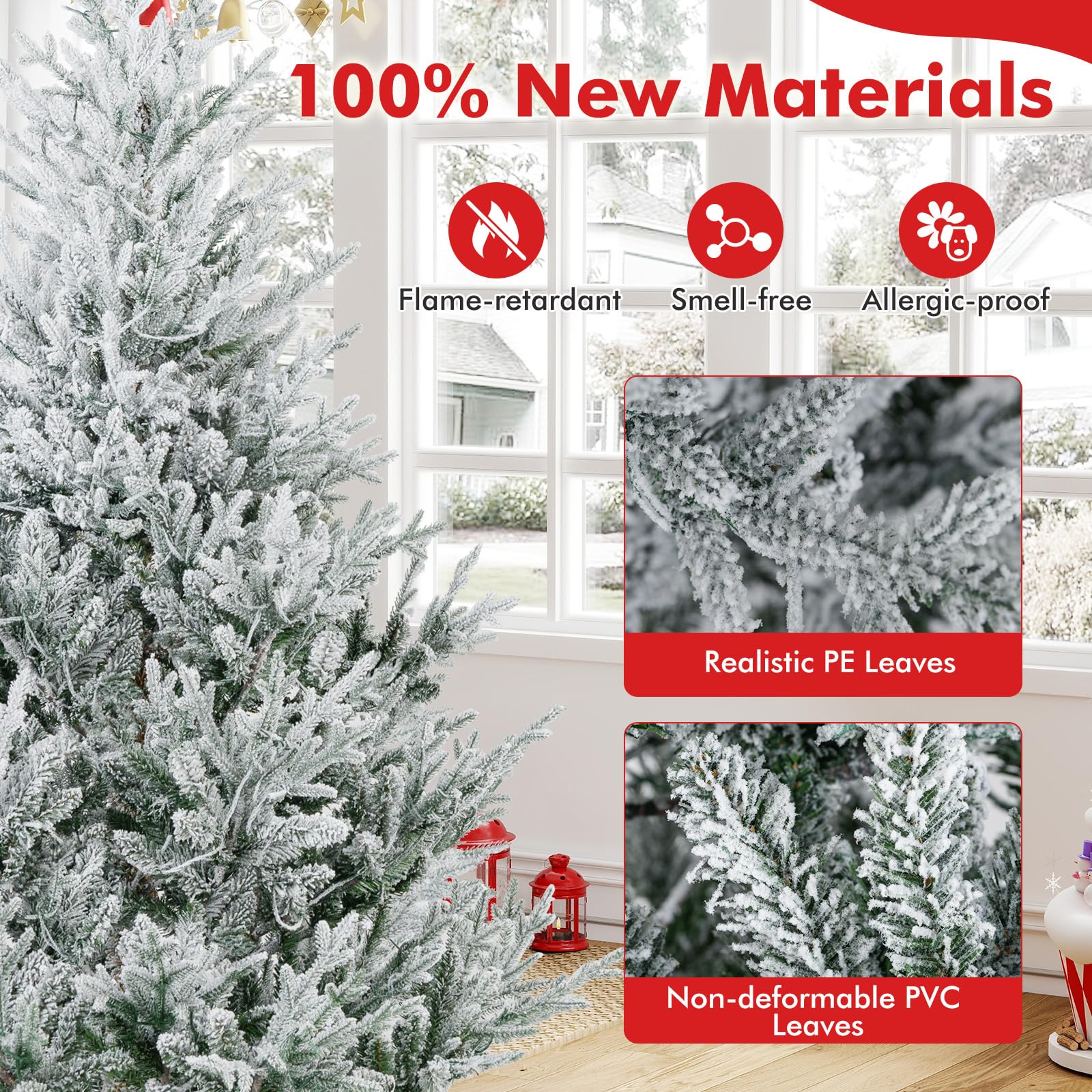 Goplus 6FT / 7FT / 8FT Pre-Lit Snow Flocked Christmas Tree | Holiday Home Office Decoration - Image 5