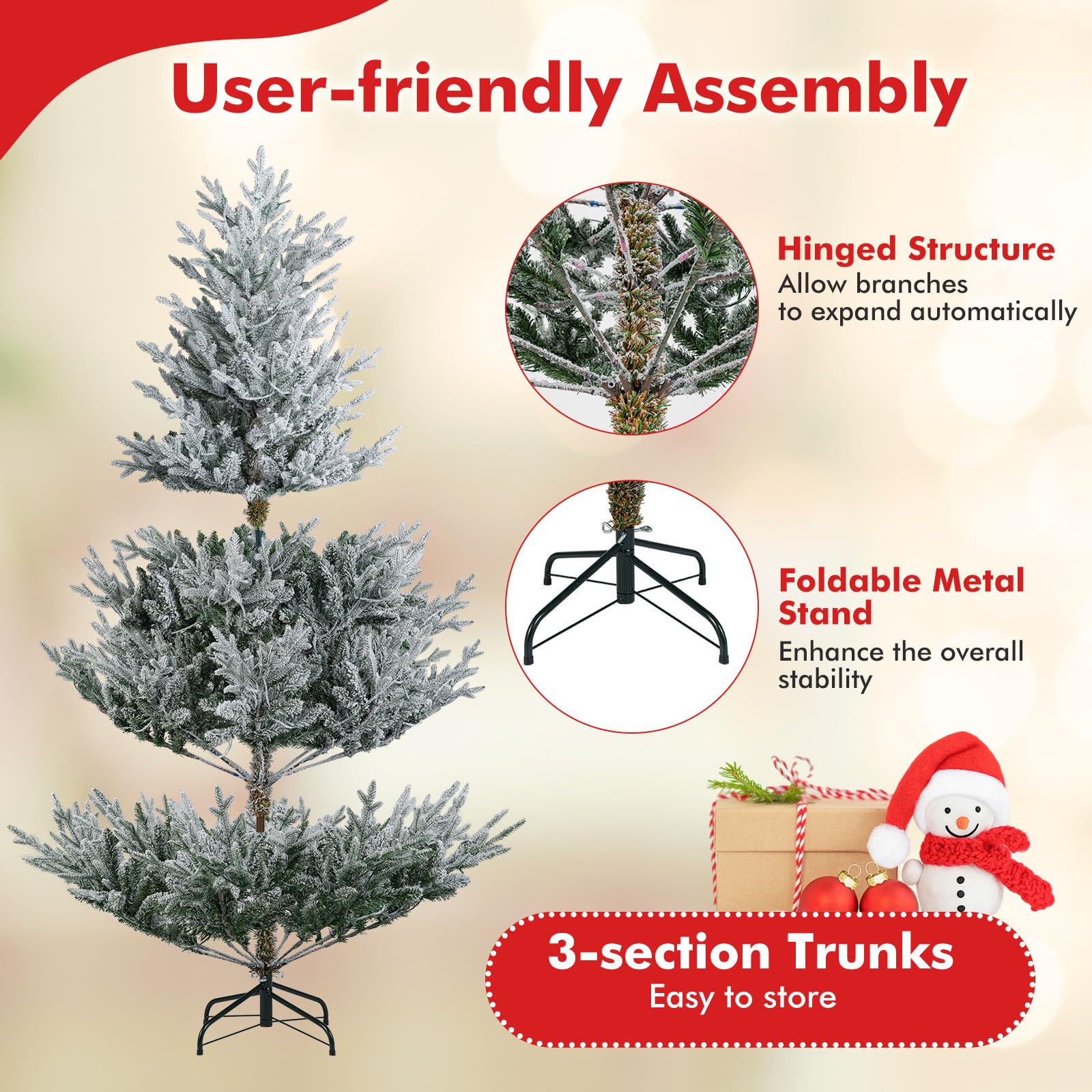 Goplus 6FT / 7FT / 8FT Pre-Lit Snow Flocked Christmas Tree | Holiday Home Office Decoration - Image 6