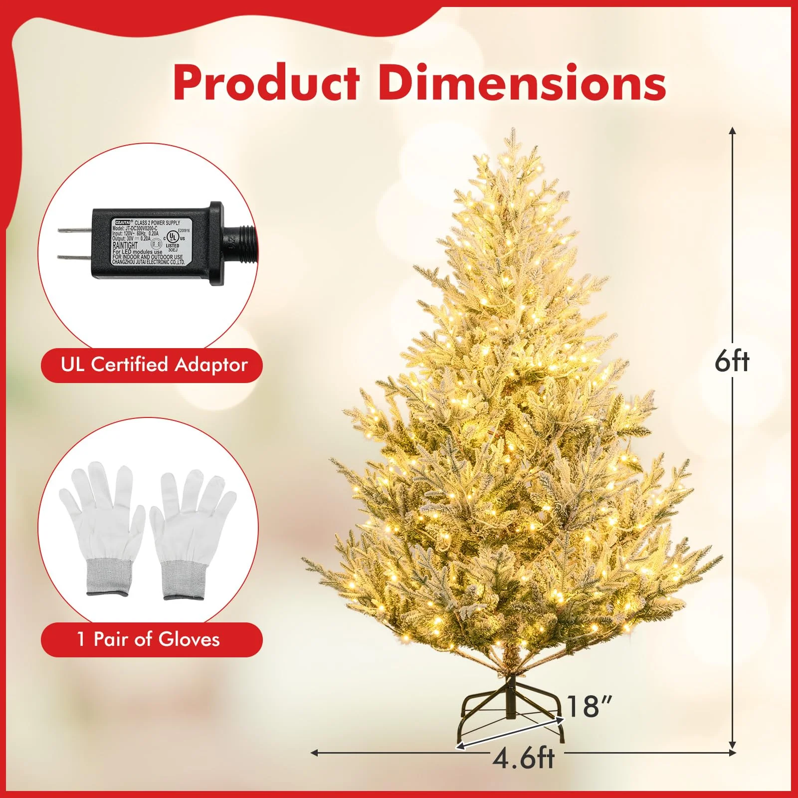 Goplus 6FT / 7FT / 8FT Pre-Lit Snow Flocked Christmas Tree | Holiday Home Office Decoration - Image 7