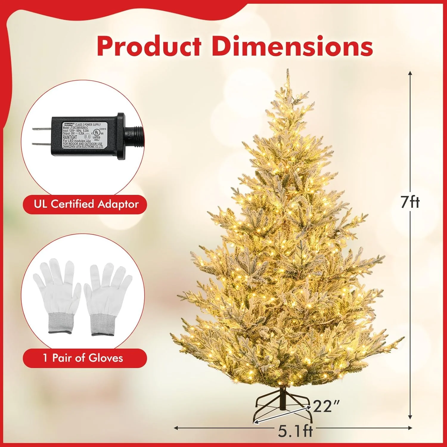 Goplus 6FT / 7FT / 8FT Pre-Lit Snow Flocked Christmas Tree | Holiday Home Office Decoration - Image 8