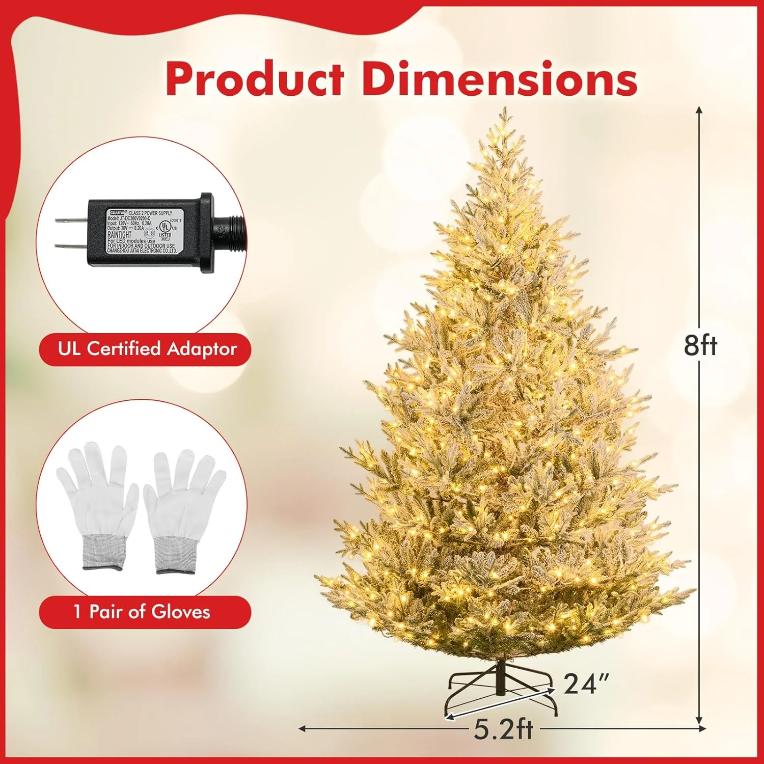 Goplus 6FT / 7FT / 8FT Pre-Lit Snow Flocked Christmas Tree | Holiday Home Office Decoration - Image 9