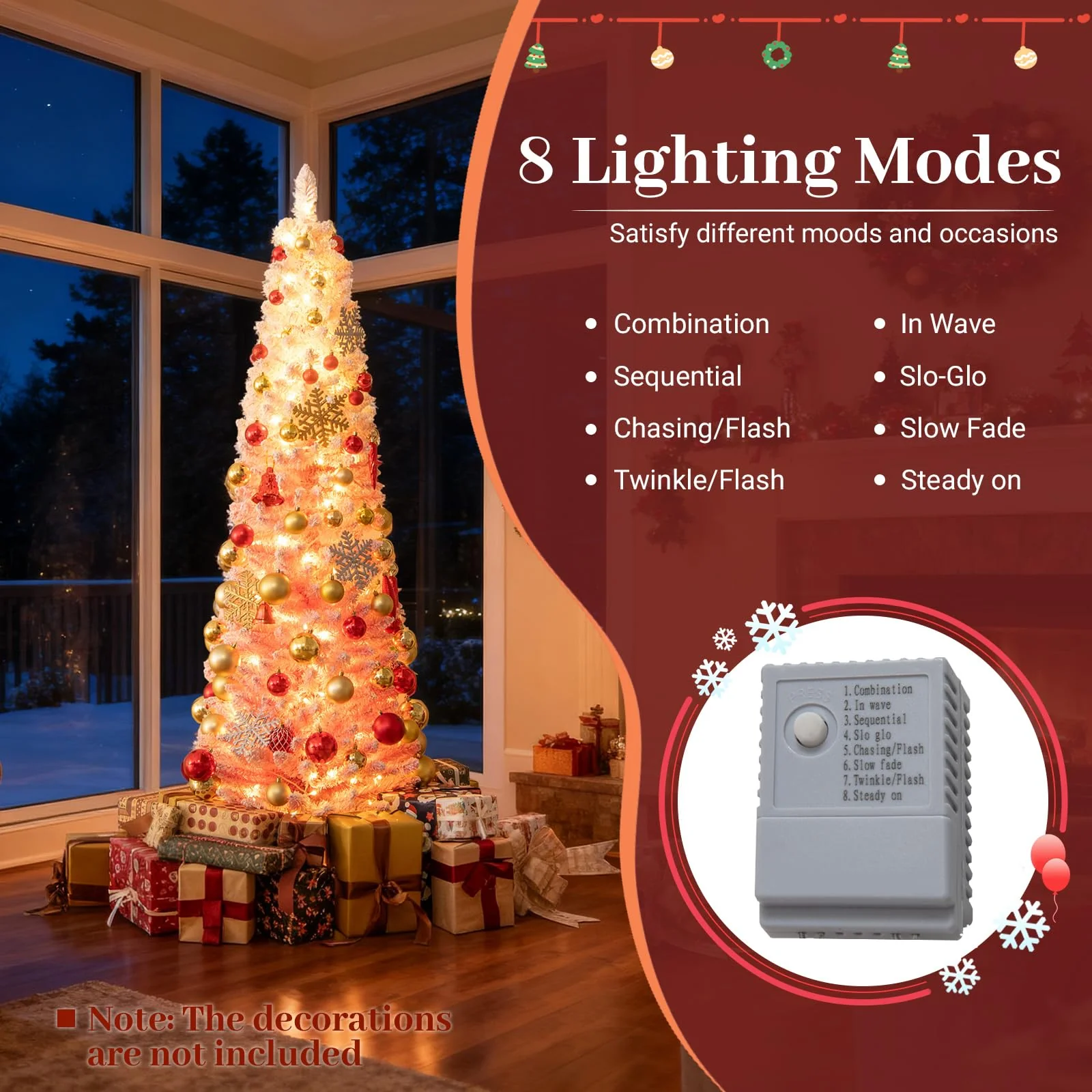 Goplus 6ft / 7ft Pink Slim Pencil Christmas Tree | Pre-lit Snow Flocked Artificial Skinny Xmas Tree - Image 2