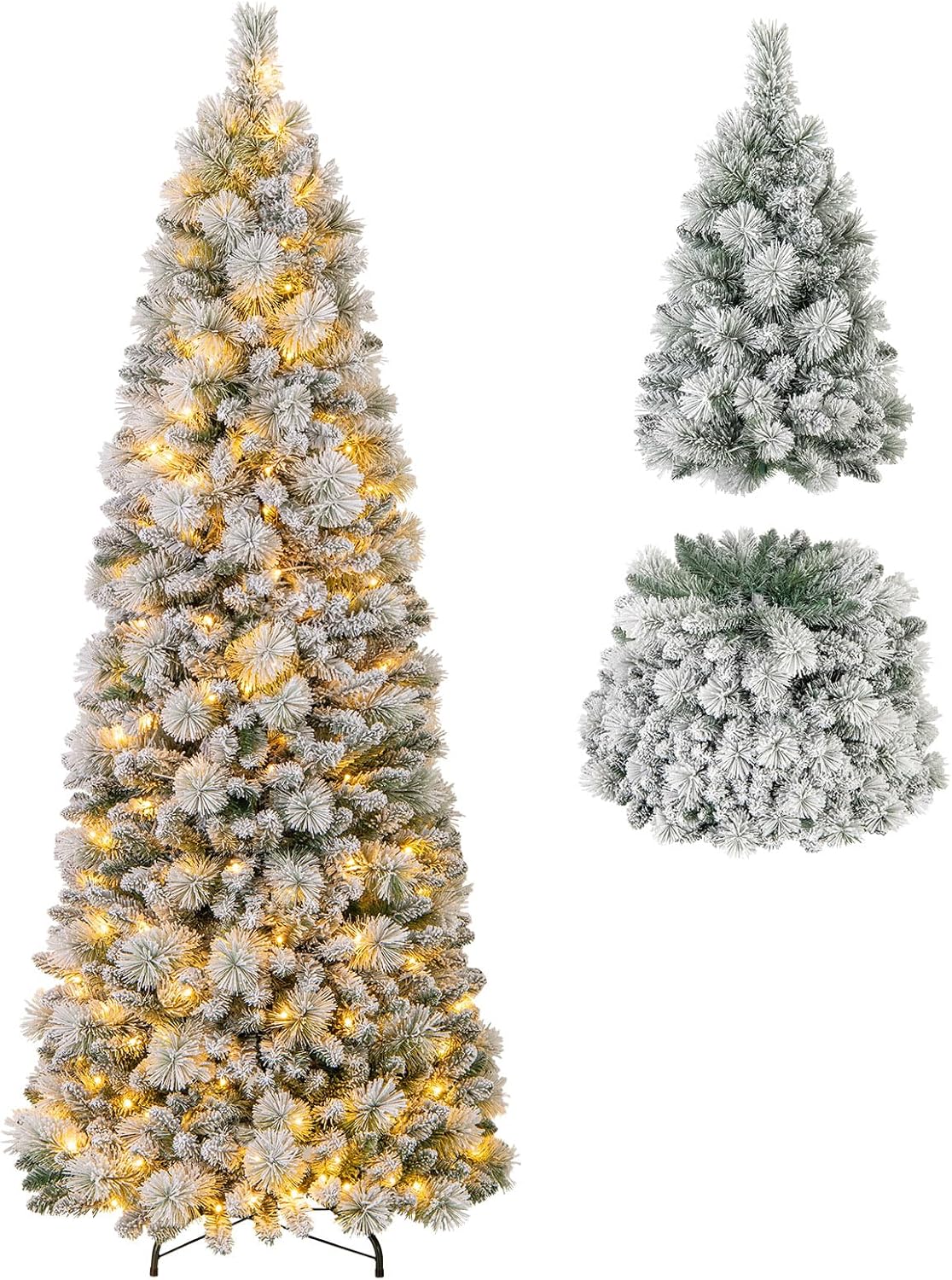 Goplus 6ft / 7ft Pre-Lit Pop Up Christmas Tree Collapsible Snow Flocked Artificial Xmas Tree - Image 10