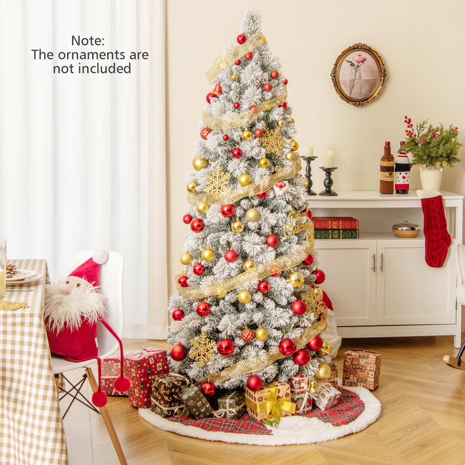 Goplus 6ft / 7ft Pre-Lit Pop Up Christmas Tree Collapsible Snow Flocked Artificial Xmas Tree - Image 8
