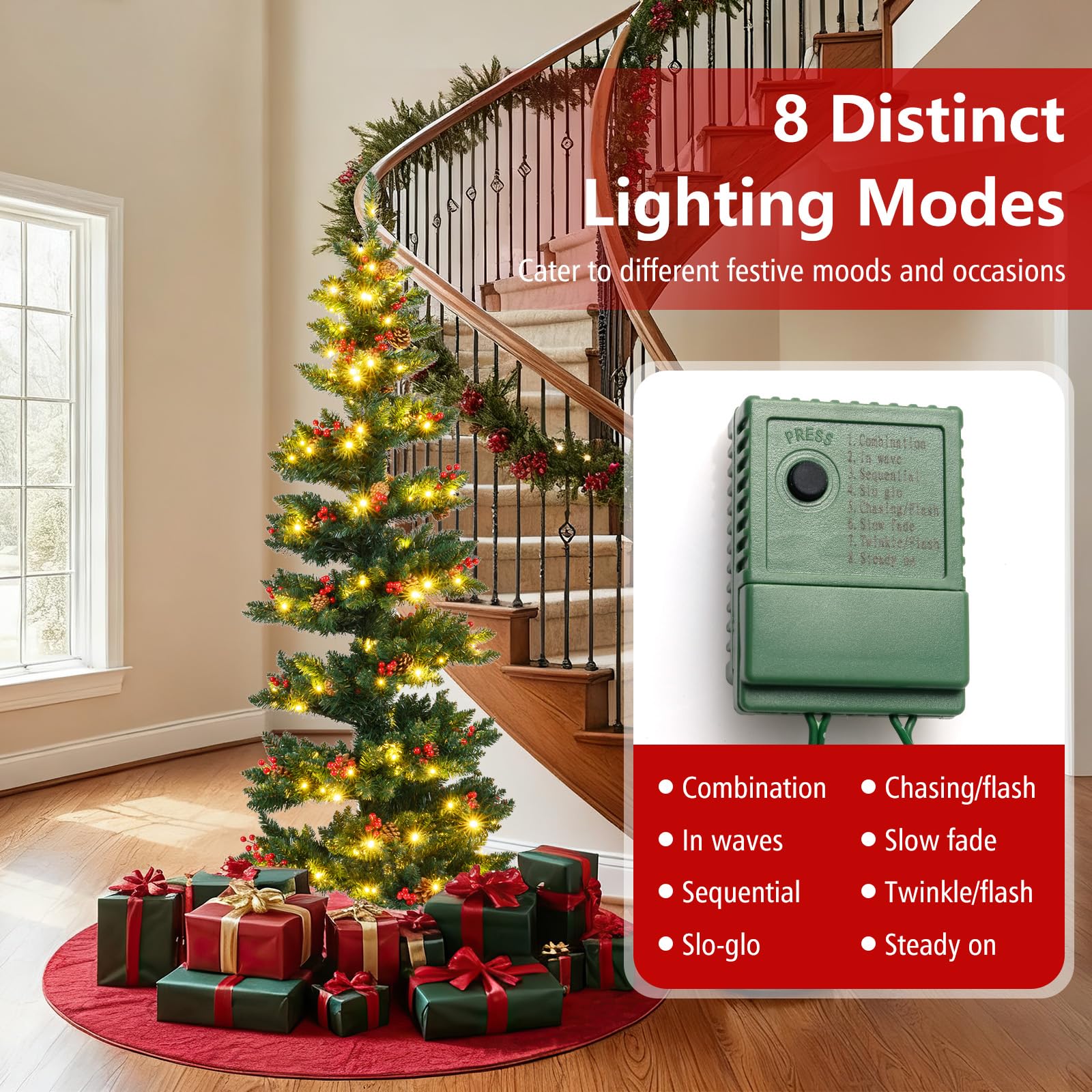 Goplus 6FT / 7FT Pre-Lit Spiral Christmas Tree with Branch Tips Pine Cones Red Berries - Image 3