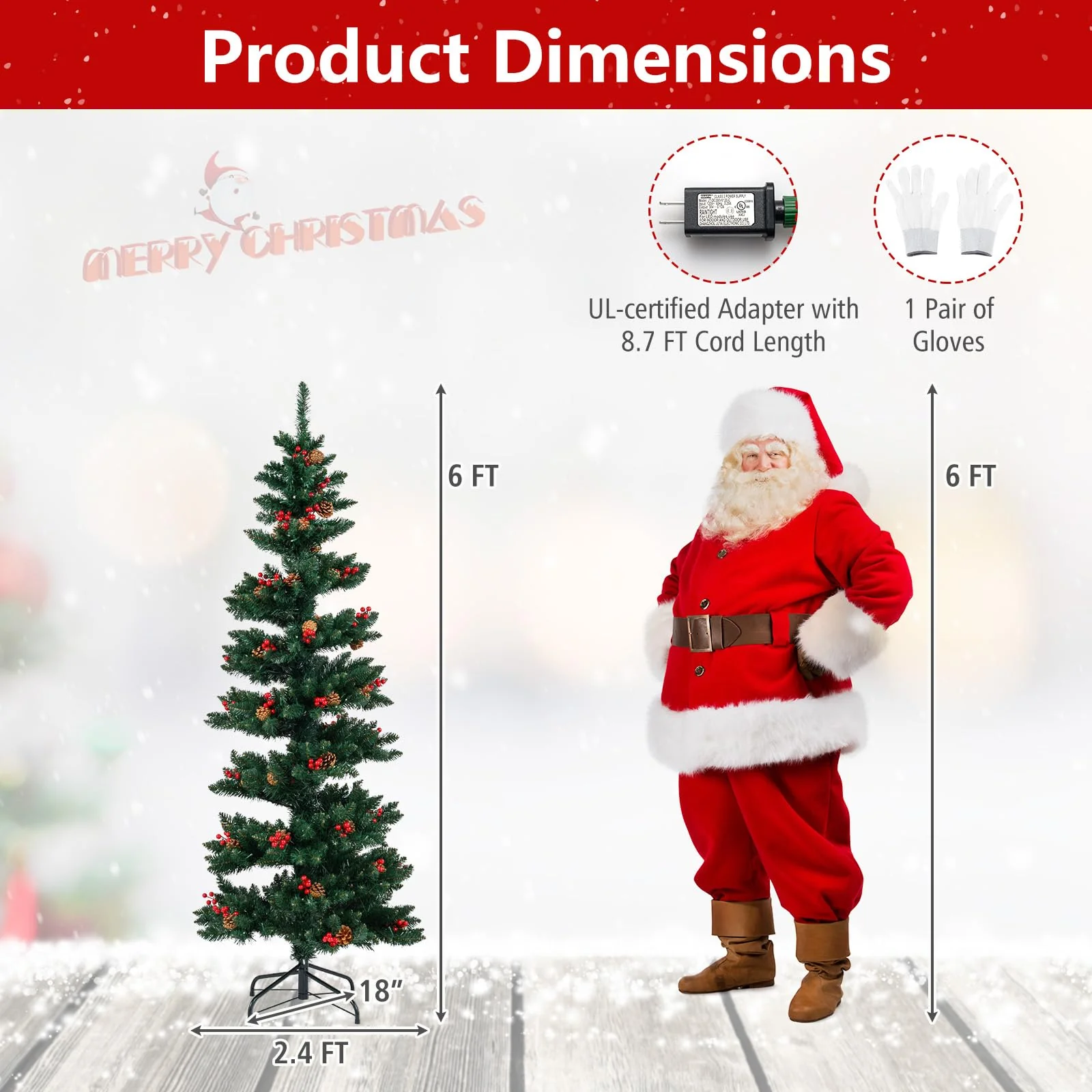 Goplus 6FT / 7FT Pre-Lit Spiral Christmas Tree with Branch Tips Pine Cones Red Berries - Image 7