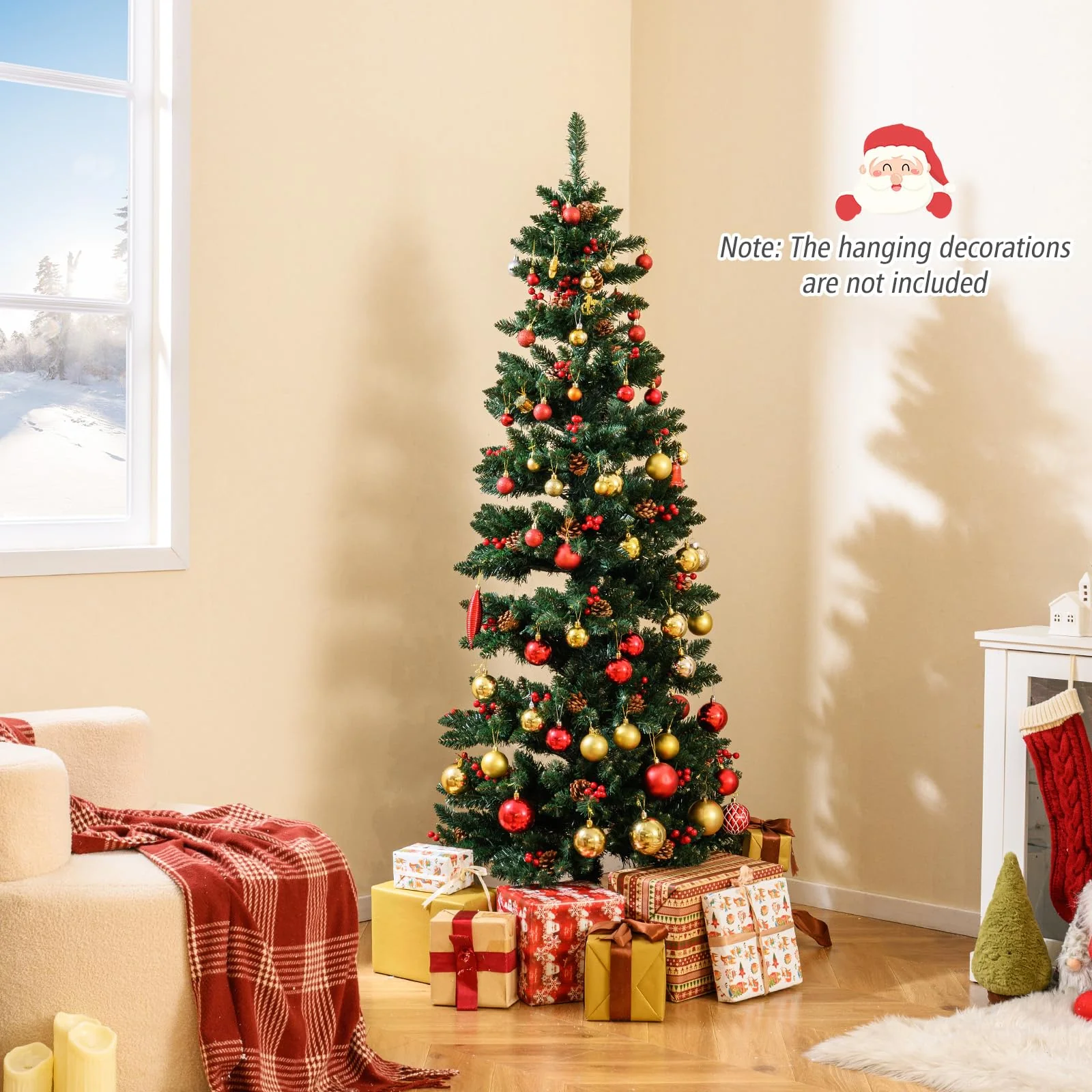 Goplus 6FT / 7FT Pre-Lit Spiral Christmas Tree with Branch Tips Pine Cones Red Berries - Image 9